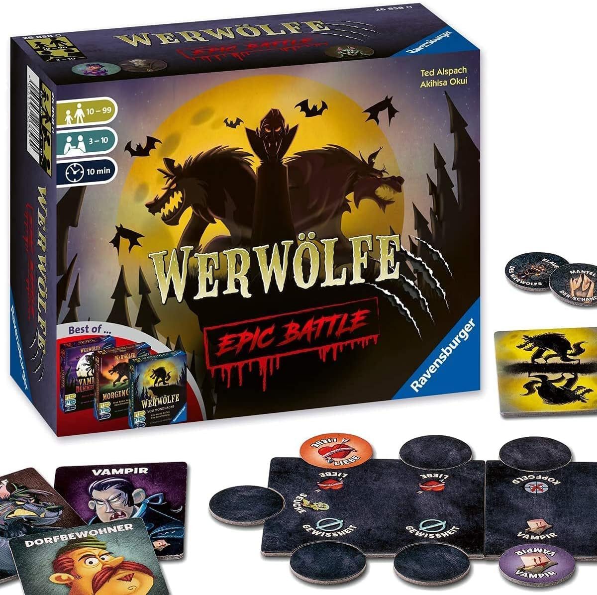 Ravensburger Spiel Werwölfe Epic Battle, Best-of der Spielereihe für 3-10 Spieler