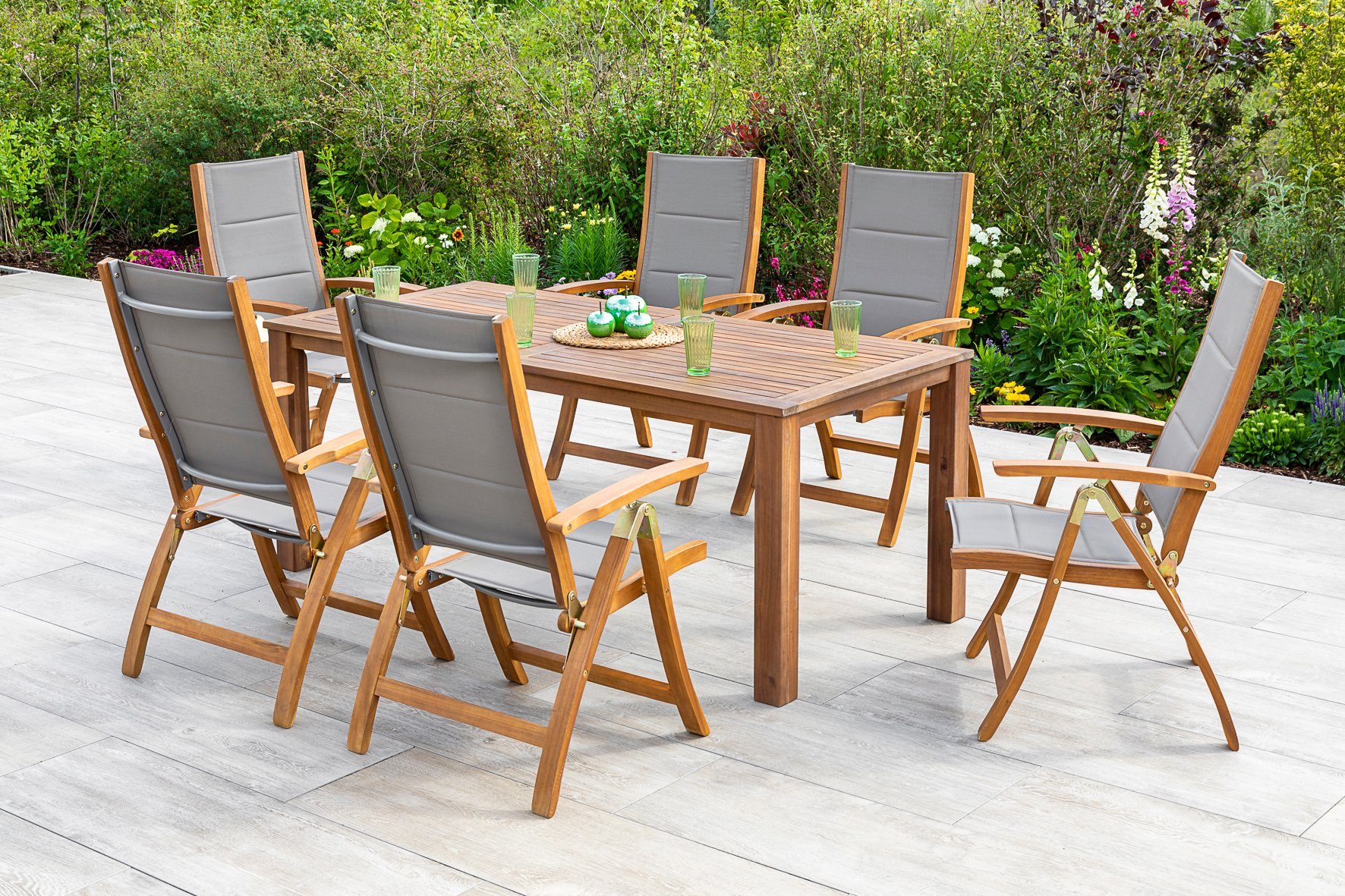 MERXX Garten-Essgruppe Acapulco, (7-tlg), 6 Klappsessel mit Tisch