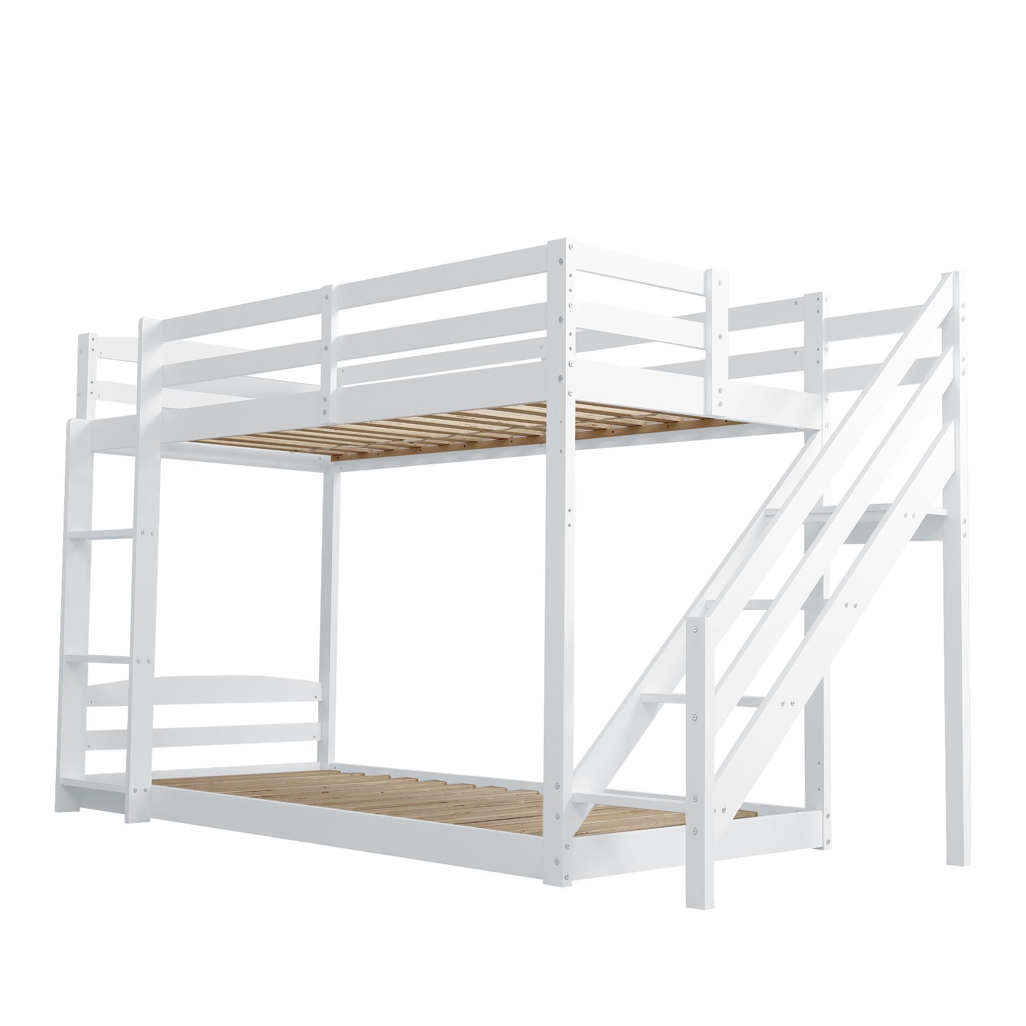 Massivholz, mit Ulife zwei Kinderbett Sicherheitstreppen, Weiß Etagenbett cm 90×200