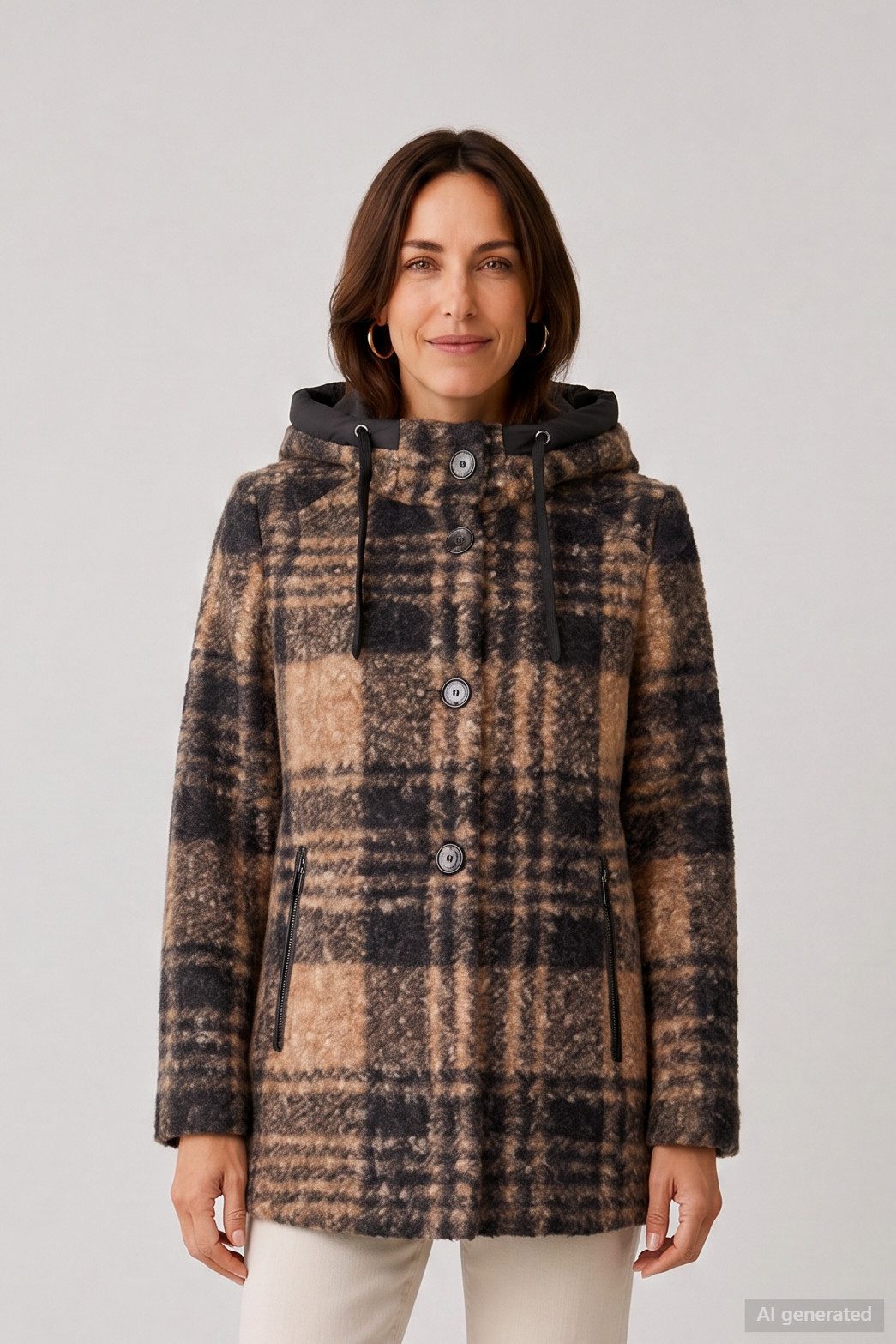 Barbara Lebek Wolljacke warme Damenjacke in Bouclé-Karo Optik