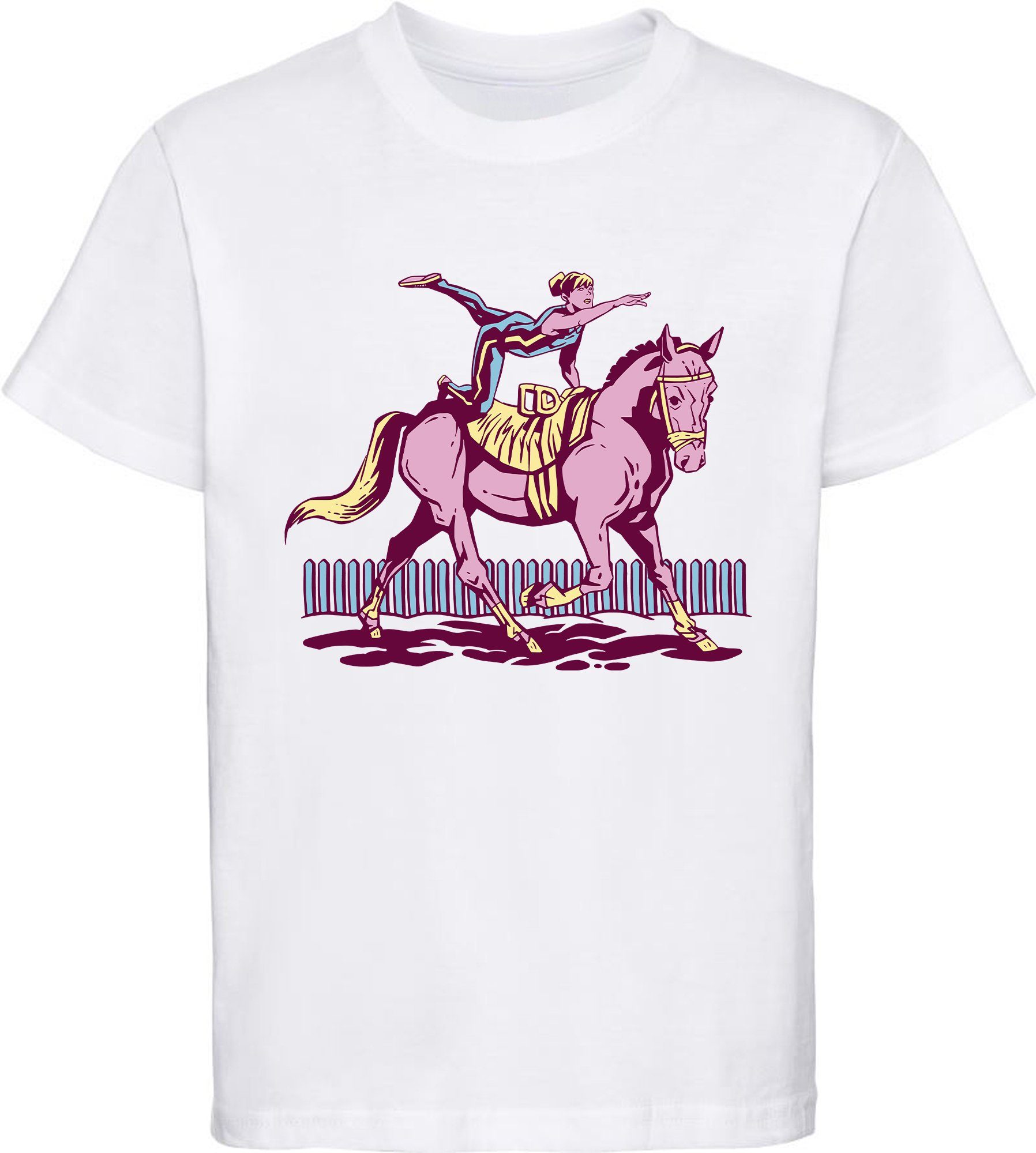 Baumwollshirt mit T-Shirt weiss mit Aufdruck, MyDesign24 Turnerin Pferd i171 Print-Shirt - bedrucktes Mädchen