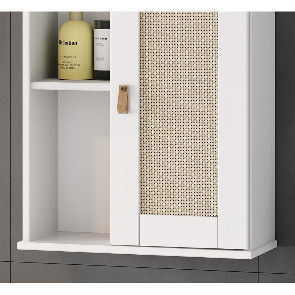 Lomadox Hängeschrank WATFORD-69 Kiefer massiv weiß, Rattaneinsatz, wandhängend, B/H/T ca. 52/70/210cm