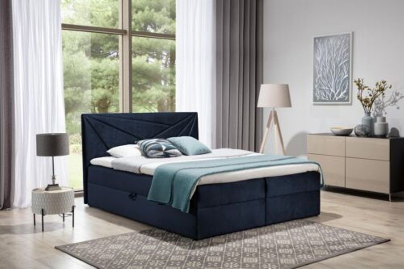 Top Qualität JVmoebel Bett, Doppelbett Bett Blau Bettkasten Betten mit Boxspringbett Ehebett