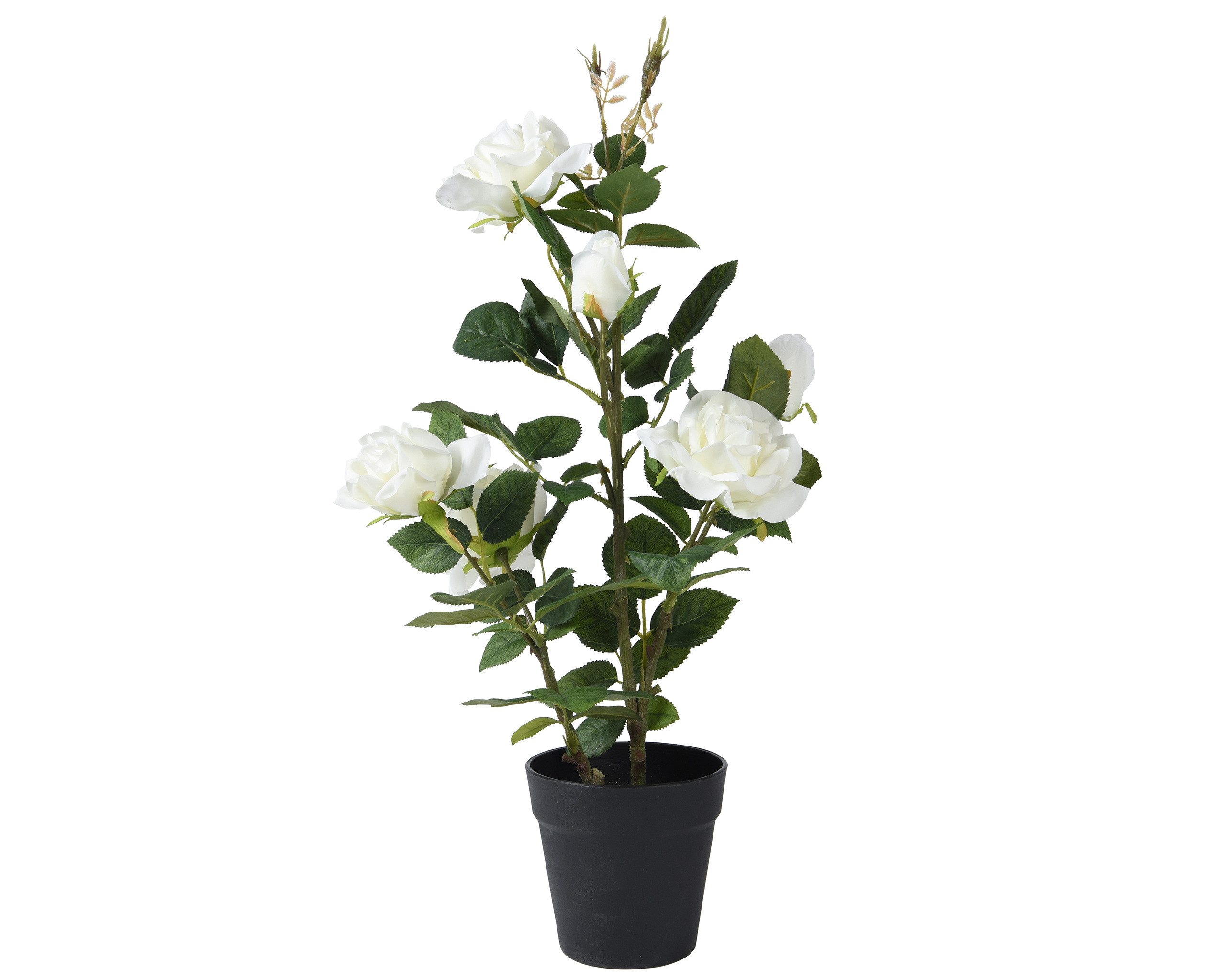 Kunstblume, Decoris season decorations, Kunstblumen Rose im Topf Rosenbusch 62cm Weiß
