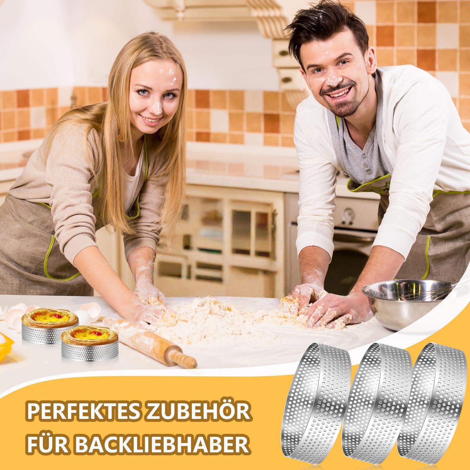 FOUORTUNATE-BEE Tarteform 12 Stück Edelstahl Tartelette-Rahmen mit Löchern, (Perfekte Tarte- und Quicheformen, Ø 6 cm 12-tlg), gleichmäßige Wärmeverteilung, ros – Bild 5 von 5