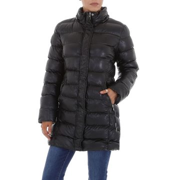 Ital-Design Winterjacke Damen Freizeit Kapuze (abnehmbar) Gefüttert Winterjacke in Schwarz