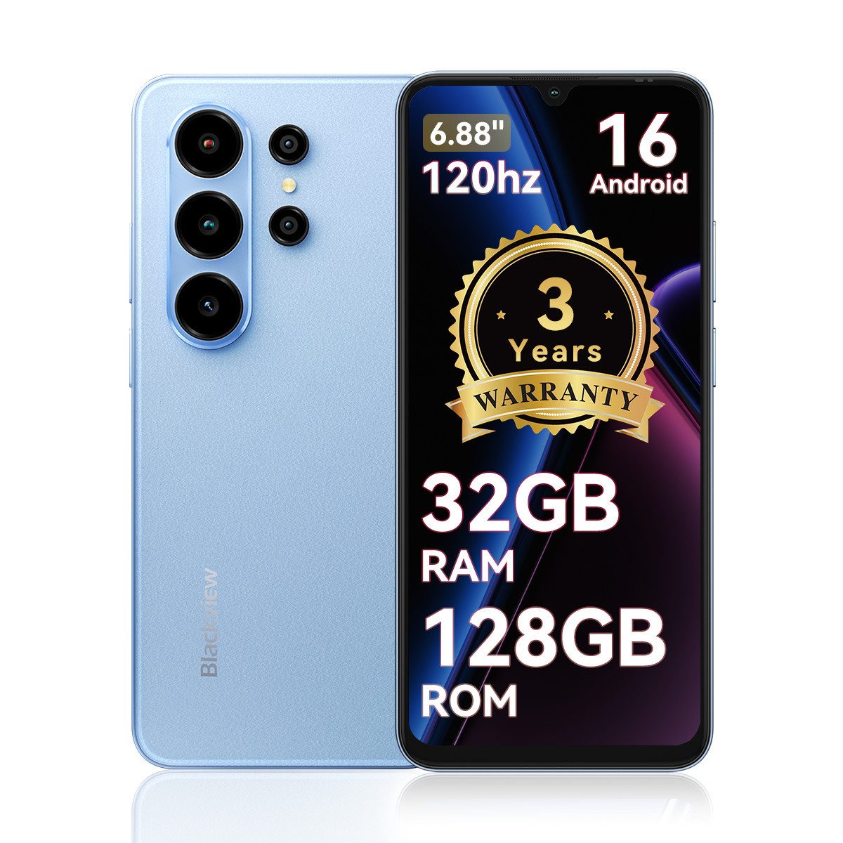 blackview Blackview WAVE 10 (32+128) Android 16 120HZ Smartphone (6.8 Zoll, 128 GB Speicherplatz, 32 MP Kamera)