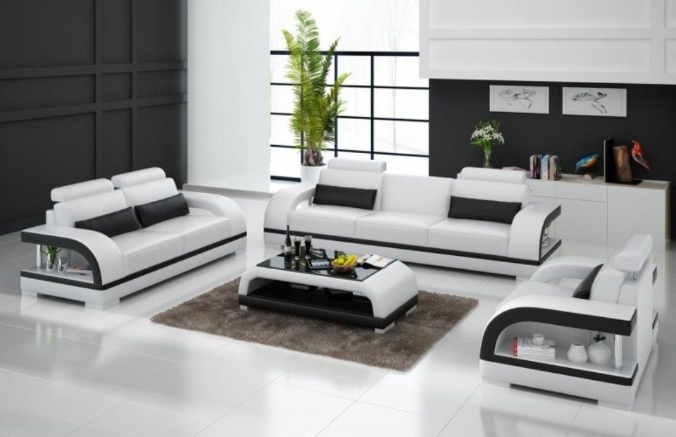 JVmoebel Sofa Designer Sofagarnitur Ledersofa Set 3+2+1 Garnitur Sofa Couch, Made in Europe