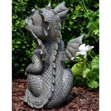 MystiCalls Gartenfigur Gartendrache "Langnase" - Gartenfigur Garten Dekoration Drache