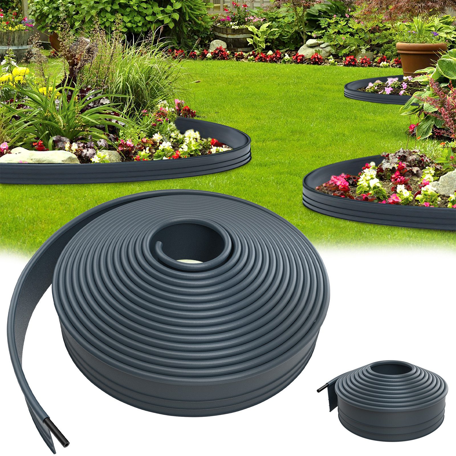 AUFUN Rasenkante Beetbegrenzung Kies Beeteinfassung Mähkante, FLEXIBLER Kunststoff Gartenwegen Beetumrandung, 96mm Höhe, für Garten, Hof