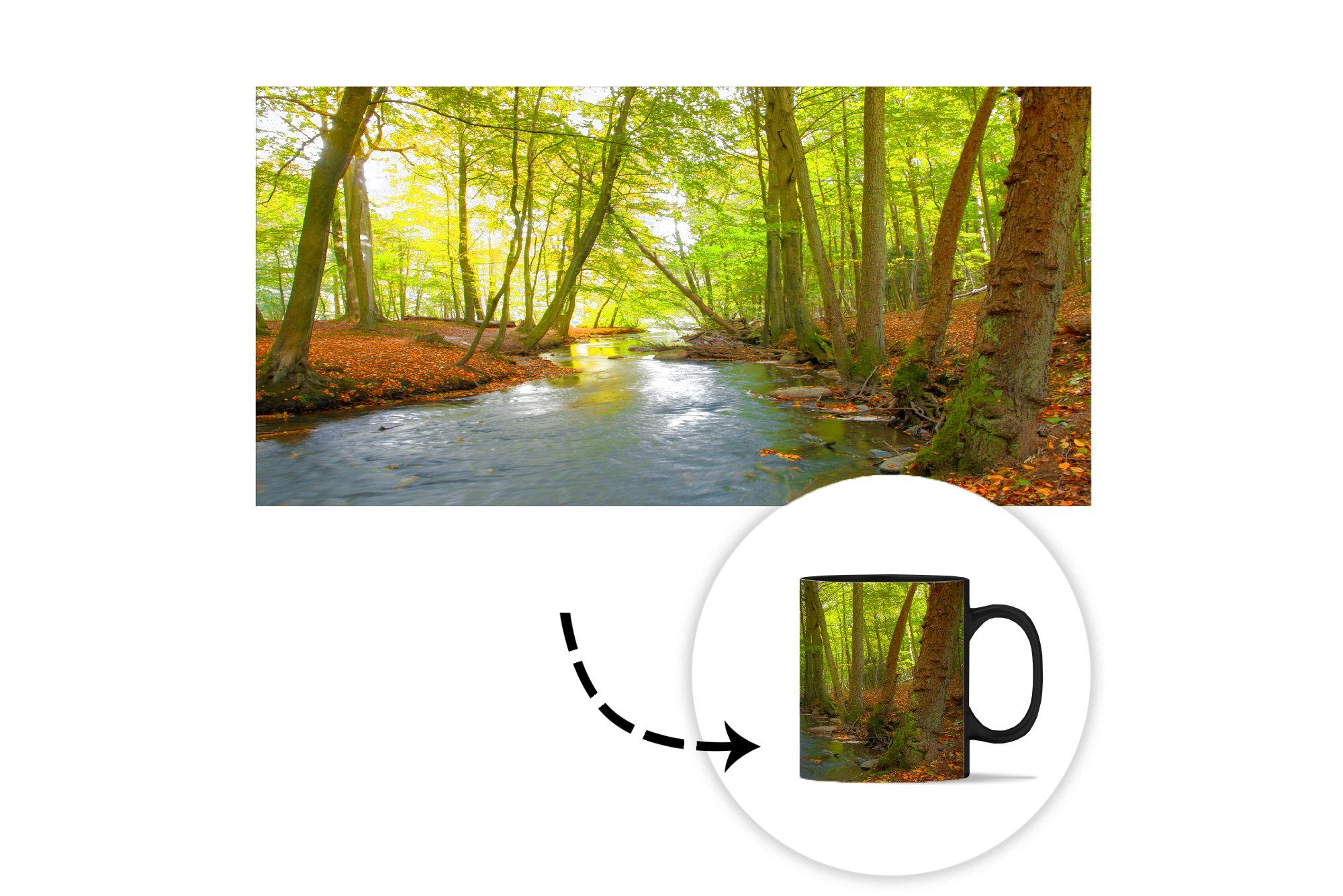 MuchoWow Tasse dänischen Zaubertasse, Ein Geschenk Teetasse, Waldes, Kaffeetassen, inmitten dunkler Keramik, Farbwechsel, Fluss eines