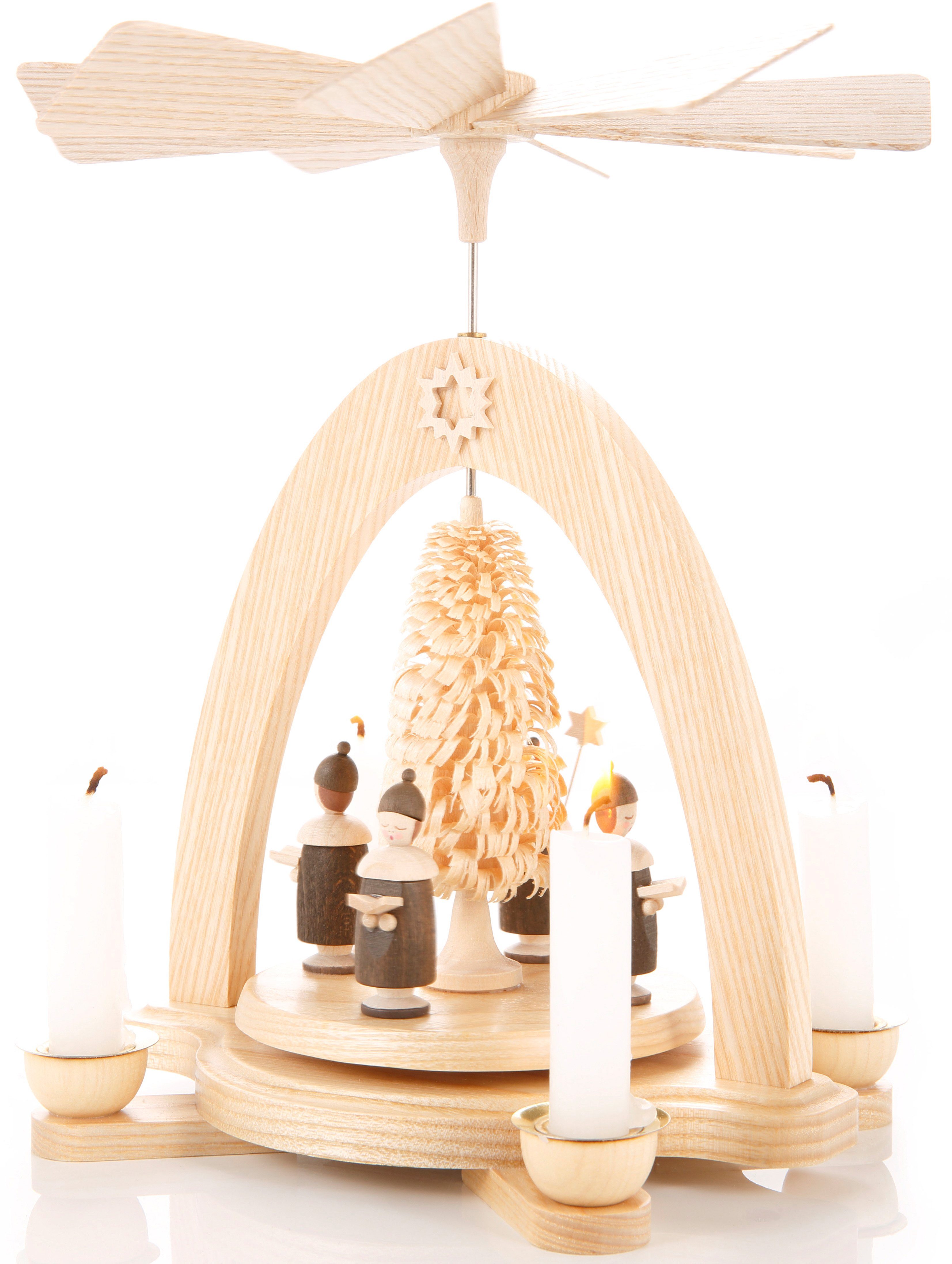 Albin Preissler Weihnachtspyramide mit Kurrende, Handwerkskunst aus dem Erzgebirge, Weihnachtsdeko aus Eschenholz