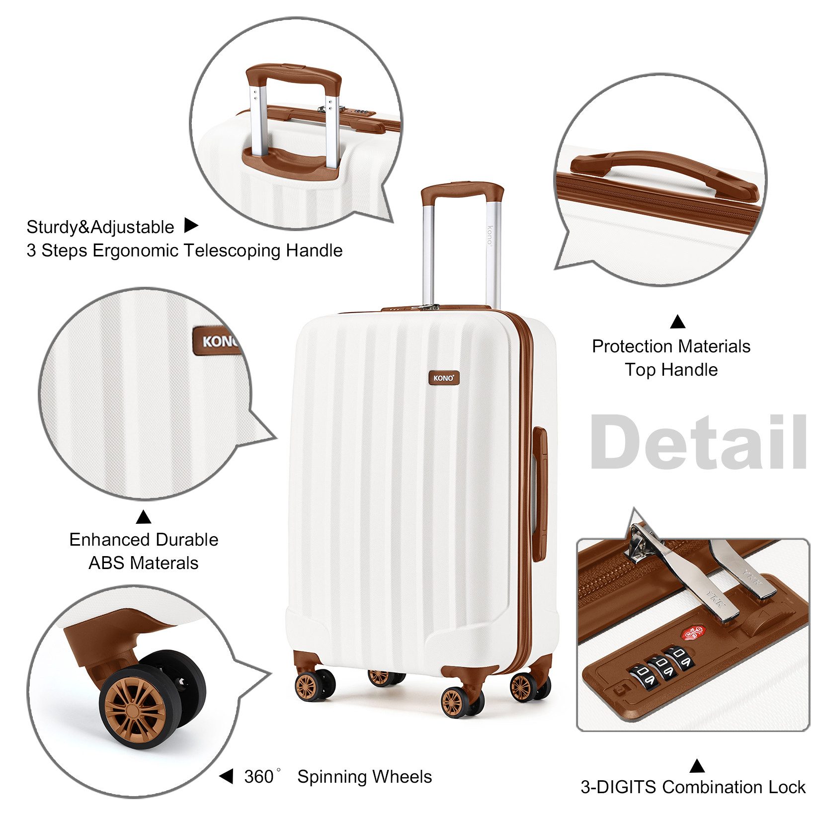 KONO Hartschalen-Trolley Hartschalen Trolley Koffer mit 4 Rollen und Zahlenschloss –Reisekoffer – Bild 3 von 5