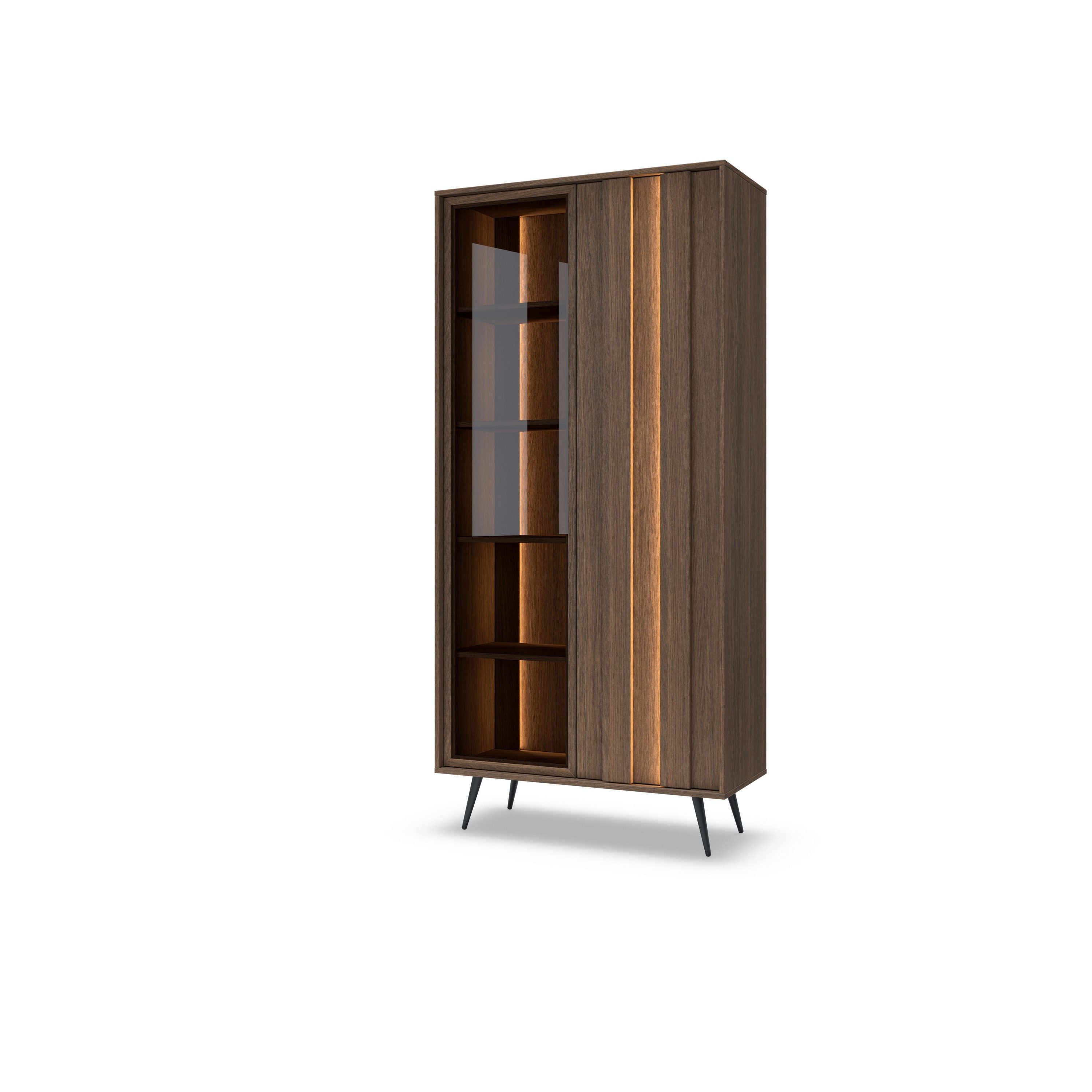 Masseno Glasvitrine Vitrinenschrank DAVANTI 196,4 x 93,5 cm braun