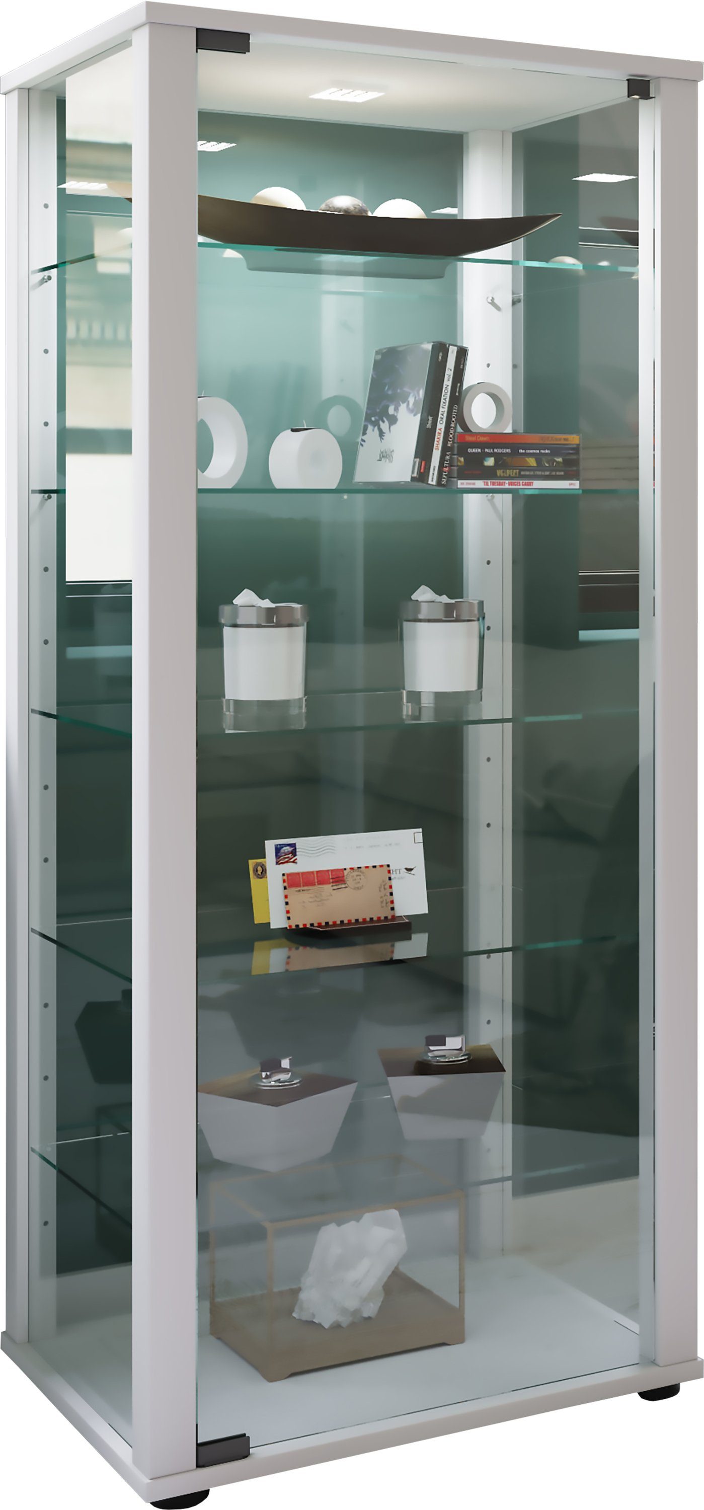 Standvitrine Vitrine L Glas Weiß VCM Sammelvitrine Kavisa Holz Stand