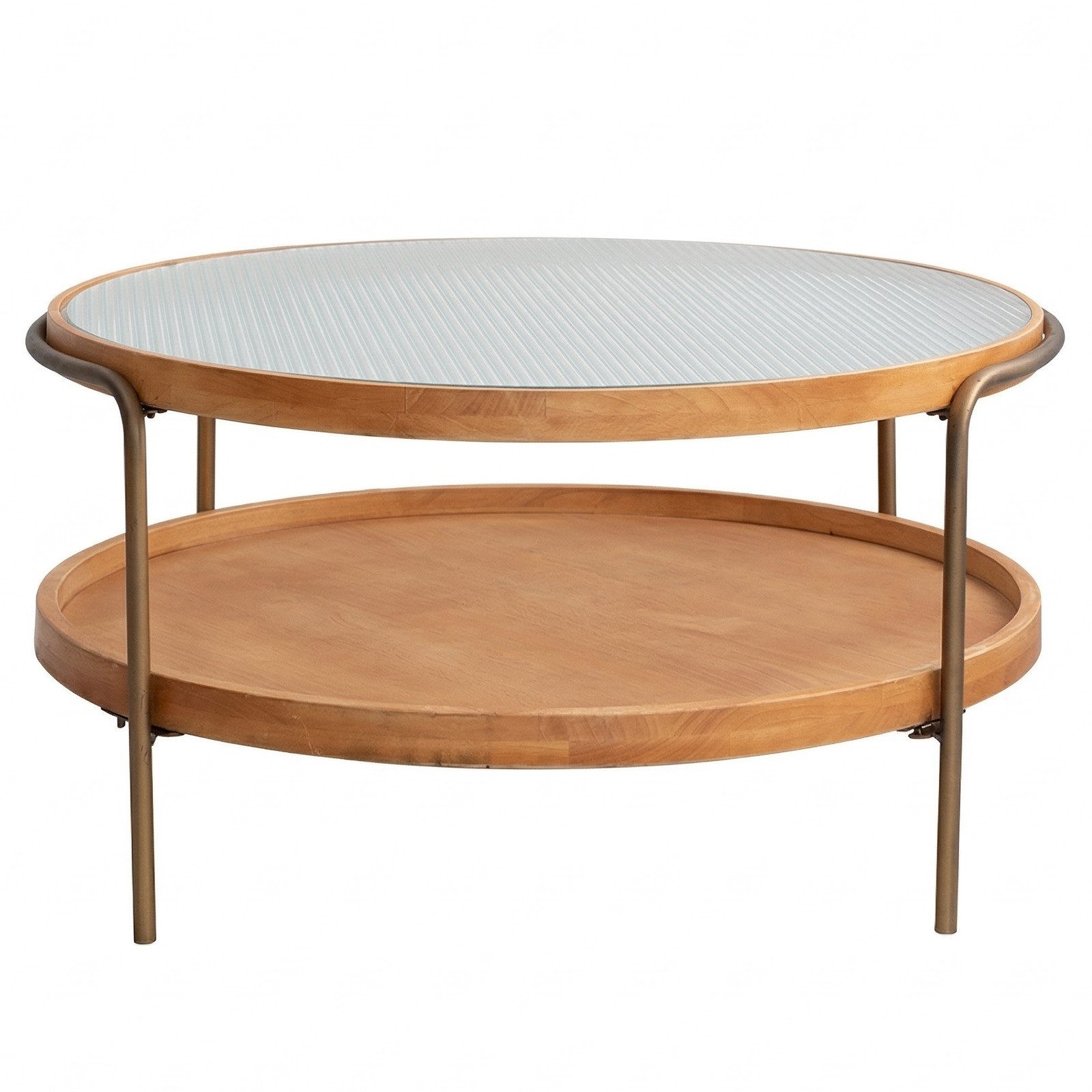 Cagnolier Couchtisch Rund 2-Tier Wohnzimmertisch mit Stauraum (1-St), Runder Tisch aus Holz mit Glas & Metallgestell, Ø76x45cm