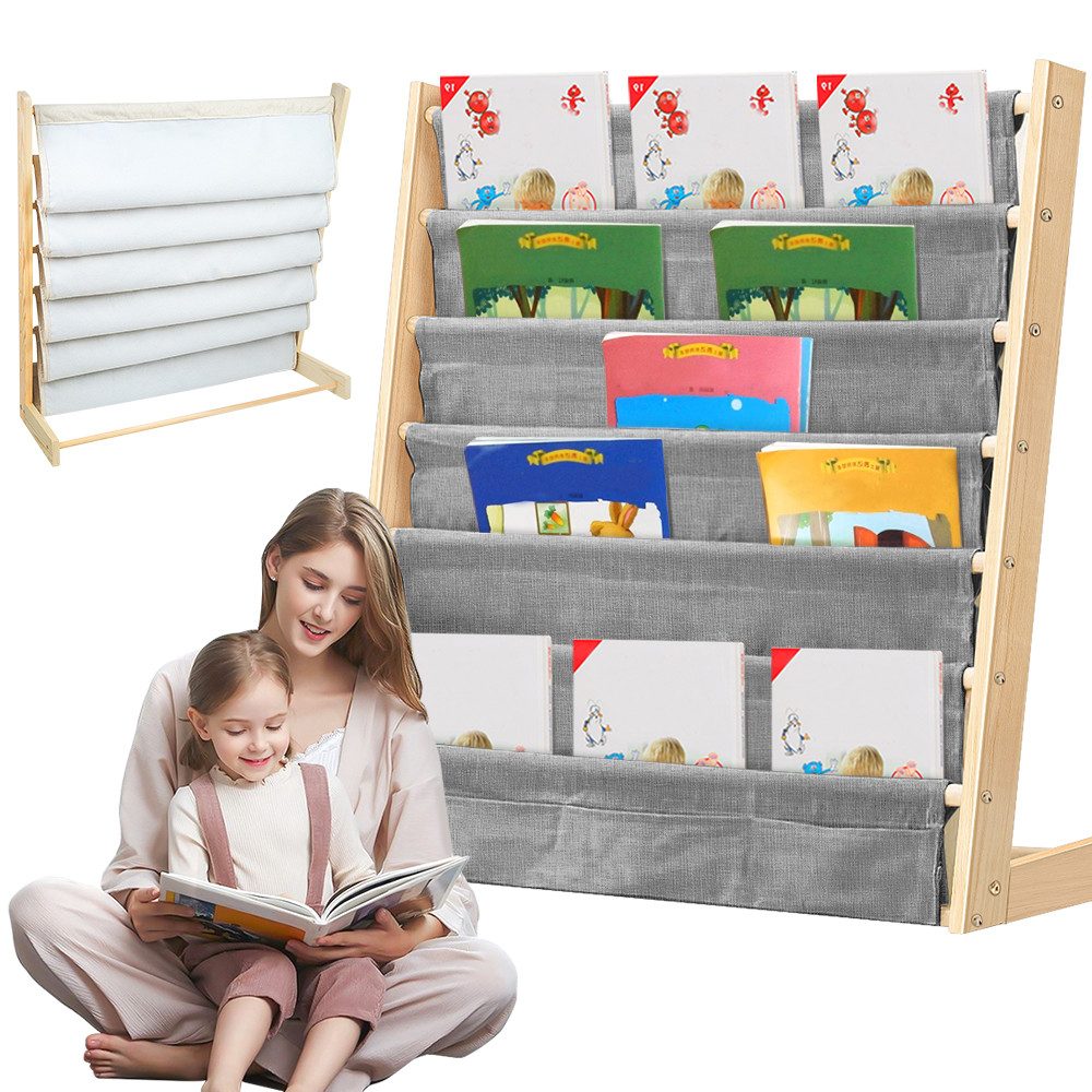 JEOBEST Bücherregal Kinder Bücherregal, Kinder-Bilderbuchregal, 7-Stöckige, Holz, Naturbeige
