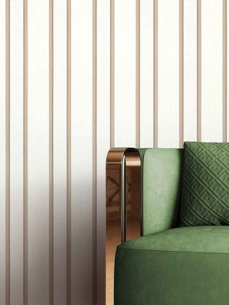 Newroom Vliestapete, Beige Tapete Grafisch Streifen - Streifentapete Creme Geometrisch Modern Linien Struktur für Wohnzimmer Schlafzimmer Küche