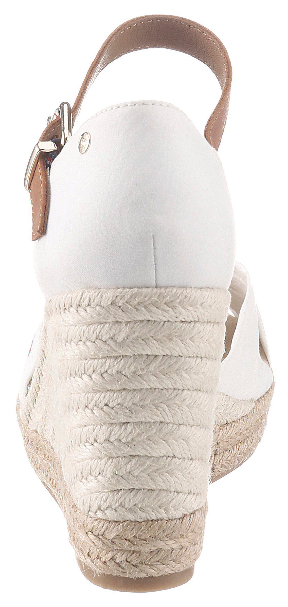 Tommy Hilfiger BASIC OPENED mit creme HIGH WEDGE High-Heel-Sandalette Flagstickerei dezenter TOE