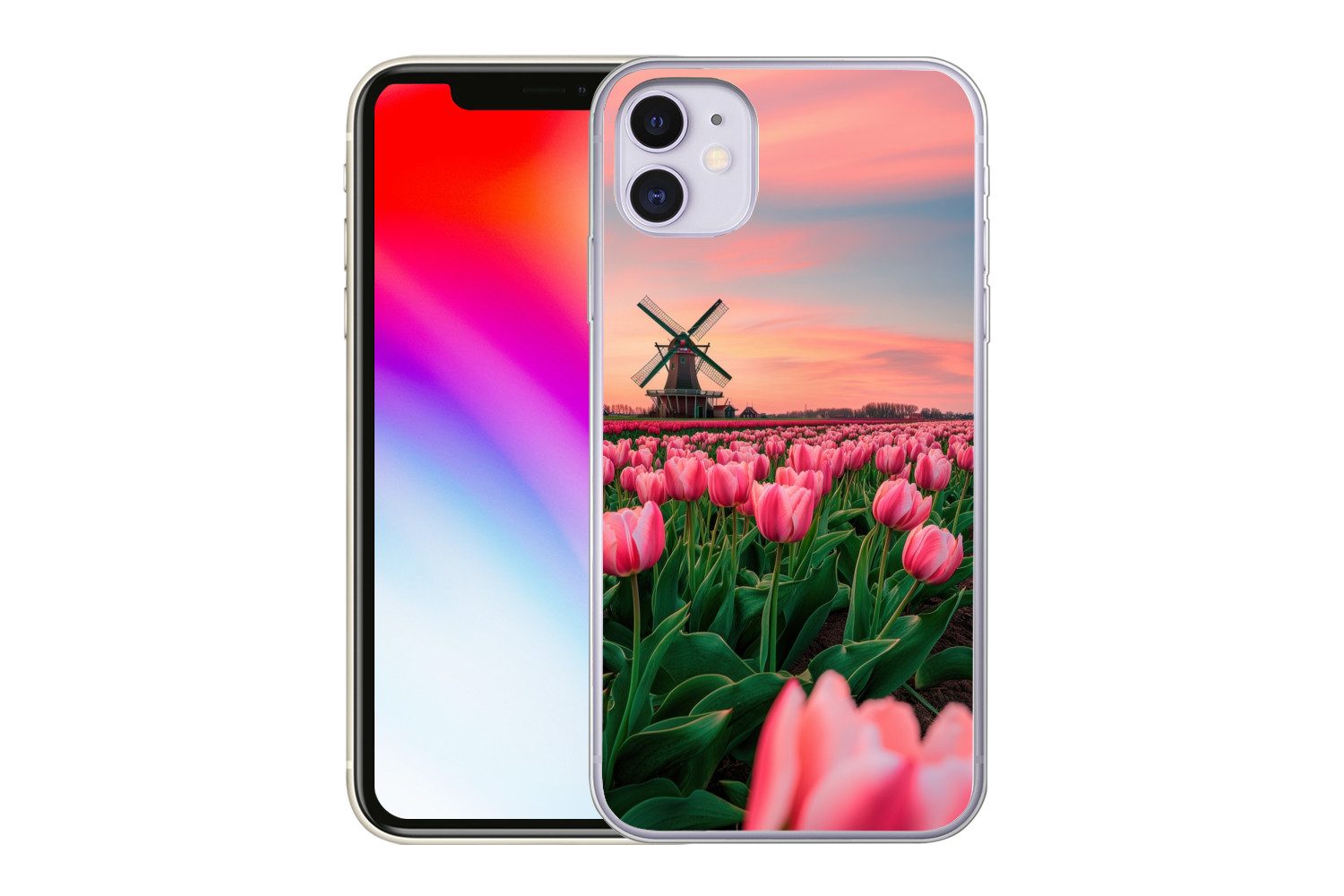 MuchoWow Handyhülle für Apple iPhone 11 Tulpen - Mühle - Niederlande, Smartphone-Bumper, Print, Handy Schutzhülle Dünn