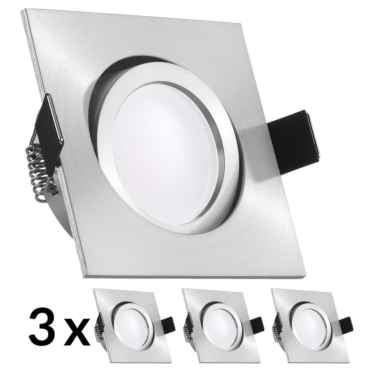 LEDANDO LED Einbaustrahler 3er LED Einbaustrahler Set extra flach in aluminium matt mit 5W Leucht