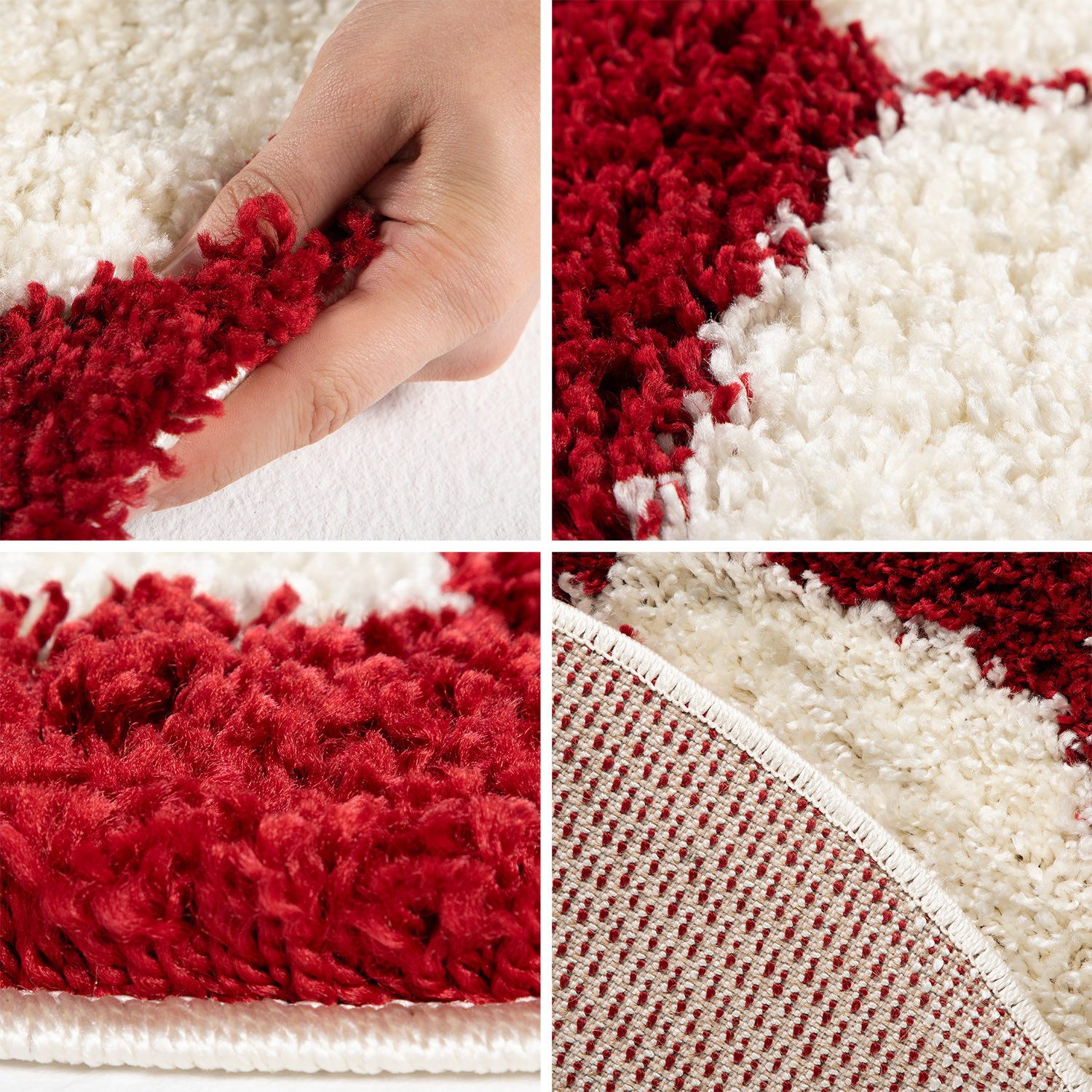 KADIMA DESIGN Kinderteppich MATREI Shaggy Langflor Spielteppich Kinderzimmer Bunt Waschbar, Rund, Höhe: 32 mm, Rot, 100x100 cm, Strapazierfähig Fußball Waschbar