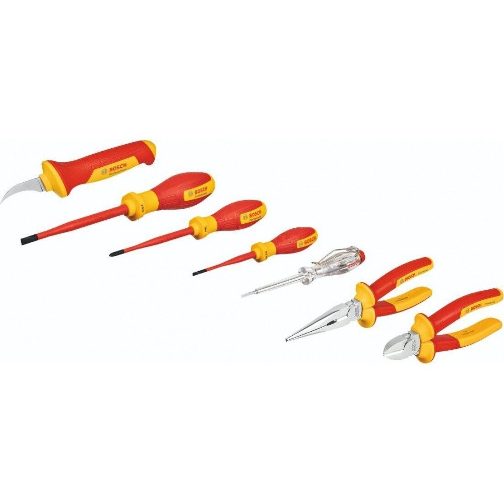 Werkzeugset Bosch VDE Werkzeug-Set 7-teilig, rot/gelb für Elektriker.