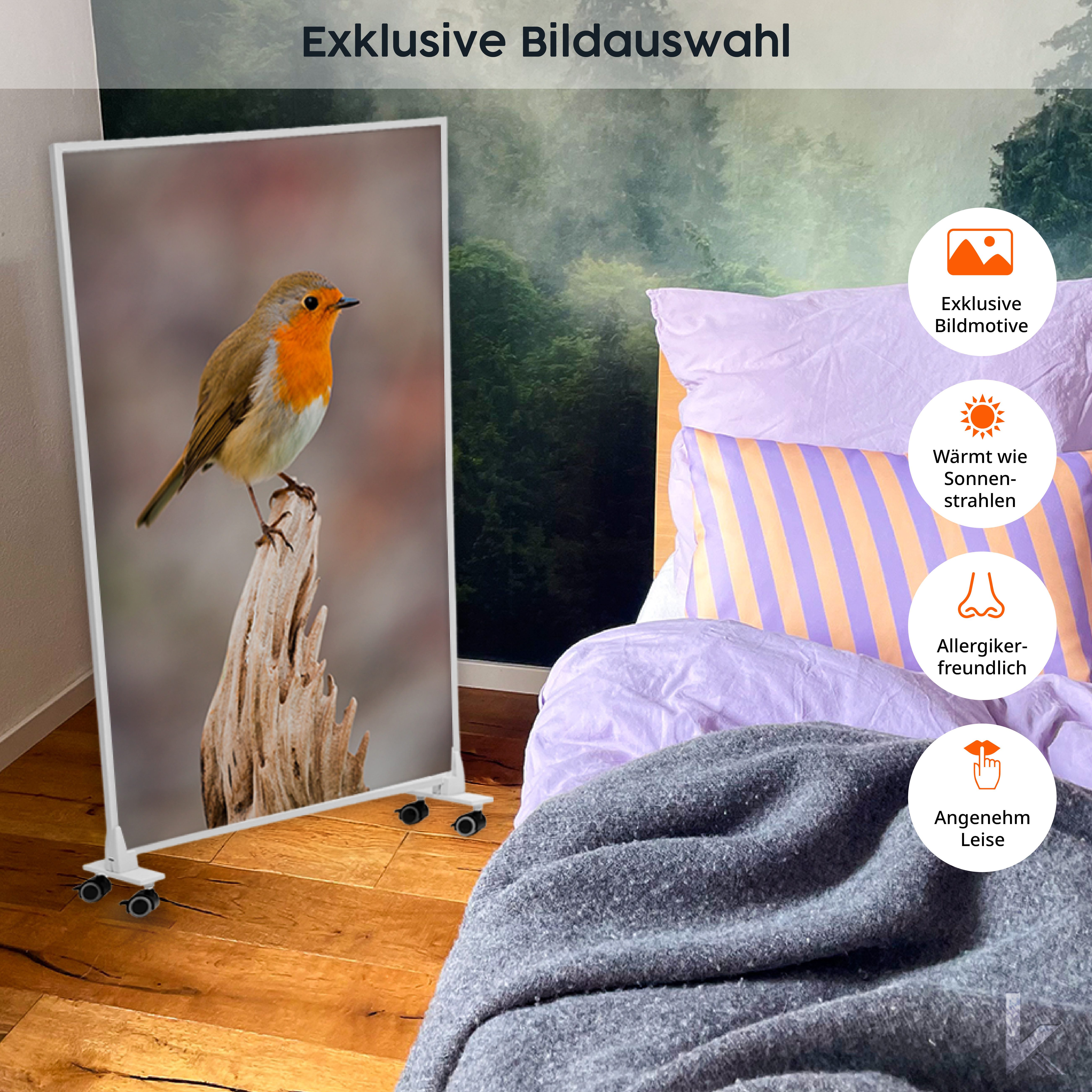 Könighaus Infrarotheizung Könighaus mobile Standheizung 800W mit LED Smart Thermostat, Made in Germany, Rollenstandfüße mit Feststellbremse