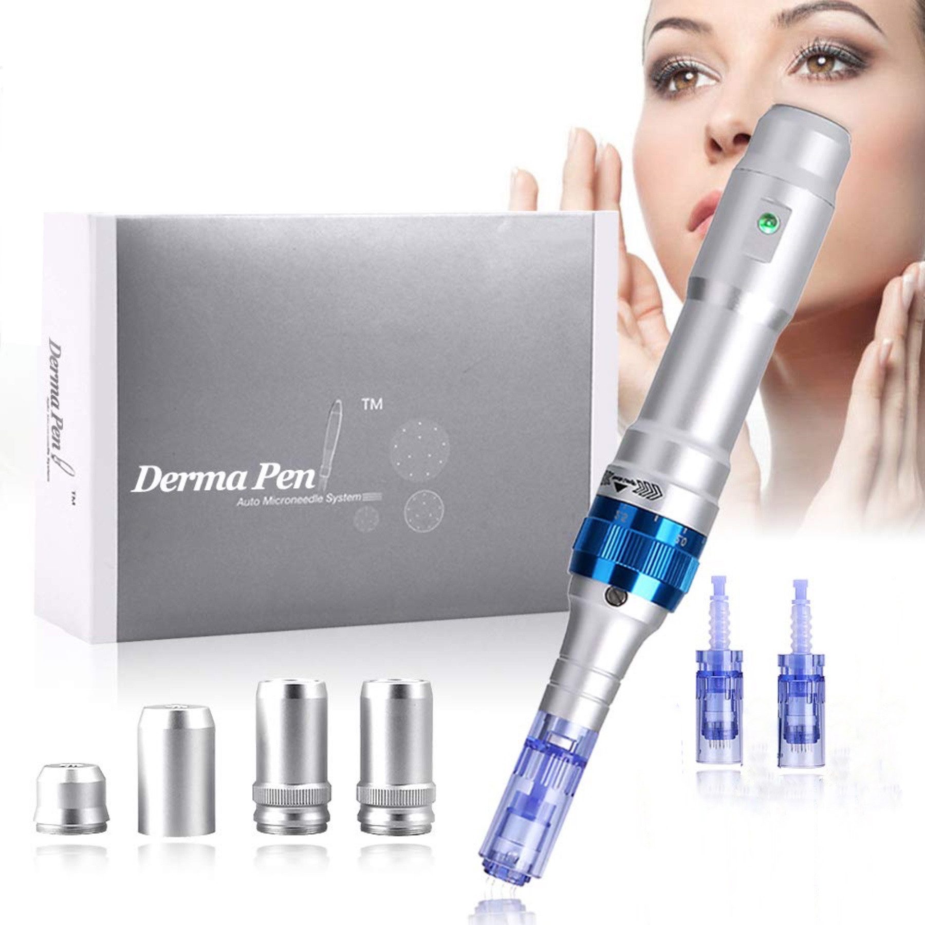 P-Beauty Cosmetic Accessories Dermaroller Derma Pen Microneedling A6 Gerät inkl. 2 Nadeln