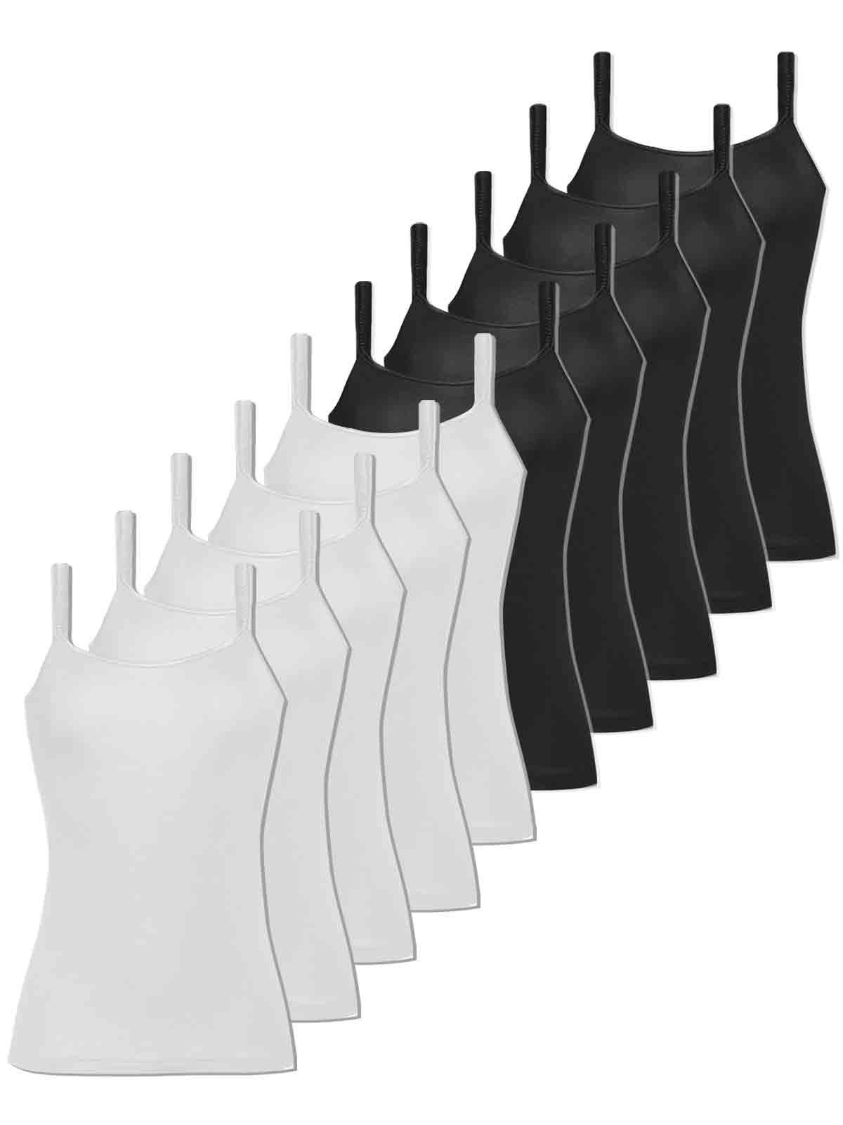 COMAZO Achselhemd 10er Pack Damen Träger-Unterhemd (Packung, 10-St) - schwarz-weiss