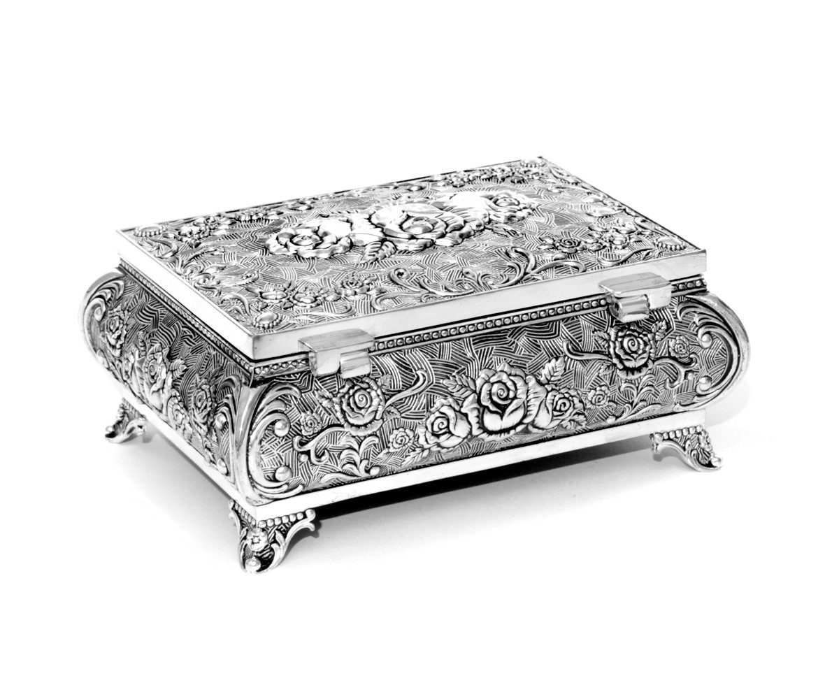 Brillibrum Schmuckkasten Schmuckschatulle Rose versilbert Schmuckkästchen Schatulle Metall – Bild 5 von 5