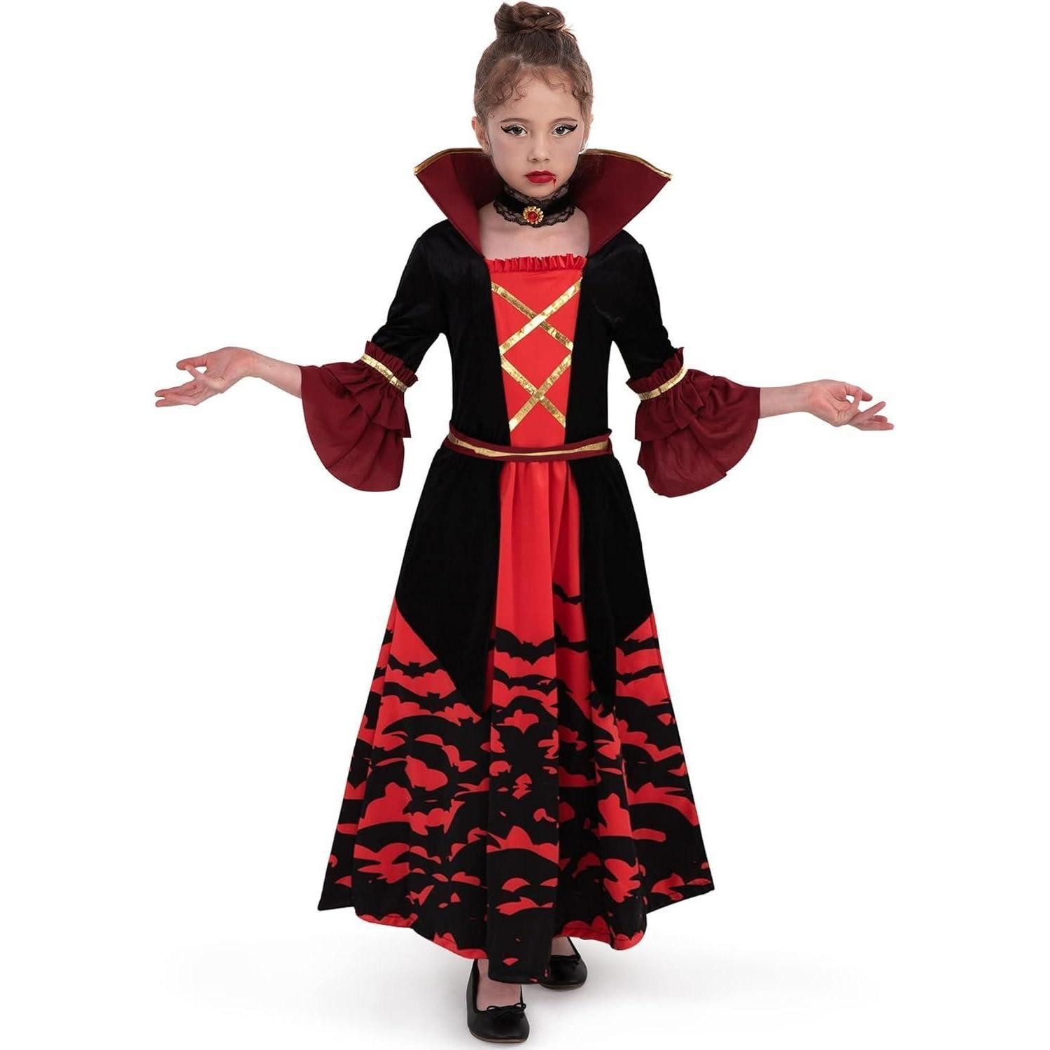 Vampir-Kostüm Kostüm Halloween Vampirin Mädchen Prentend Small (5 - 7 Jahre)
