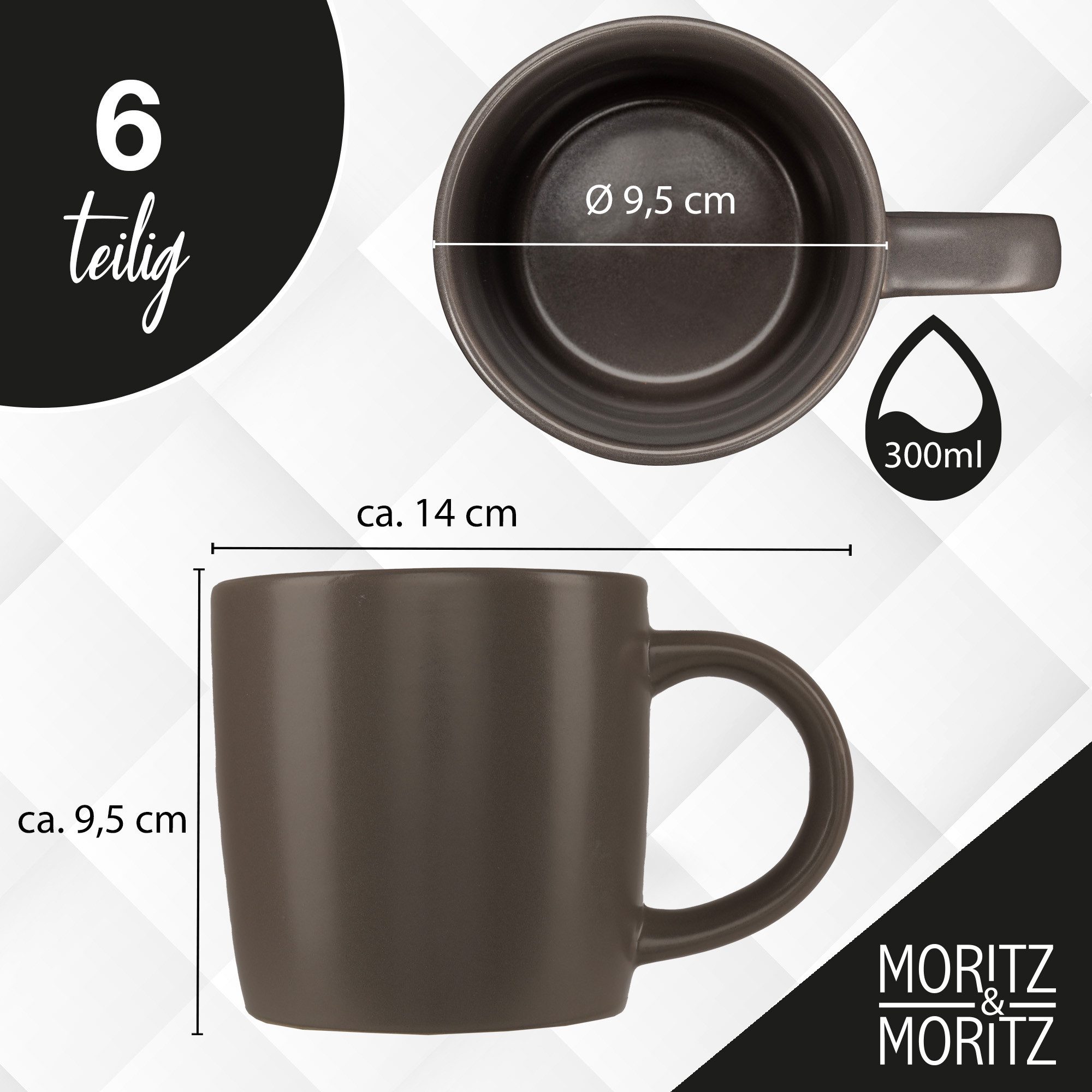 Moritz & Moritz Tasse NORDIC 6x Tassen Grau, 6-tlg., Steinzeug, für 6 Personen - spülmaschinen- und mikrowellengeeignet