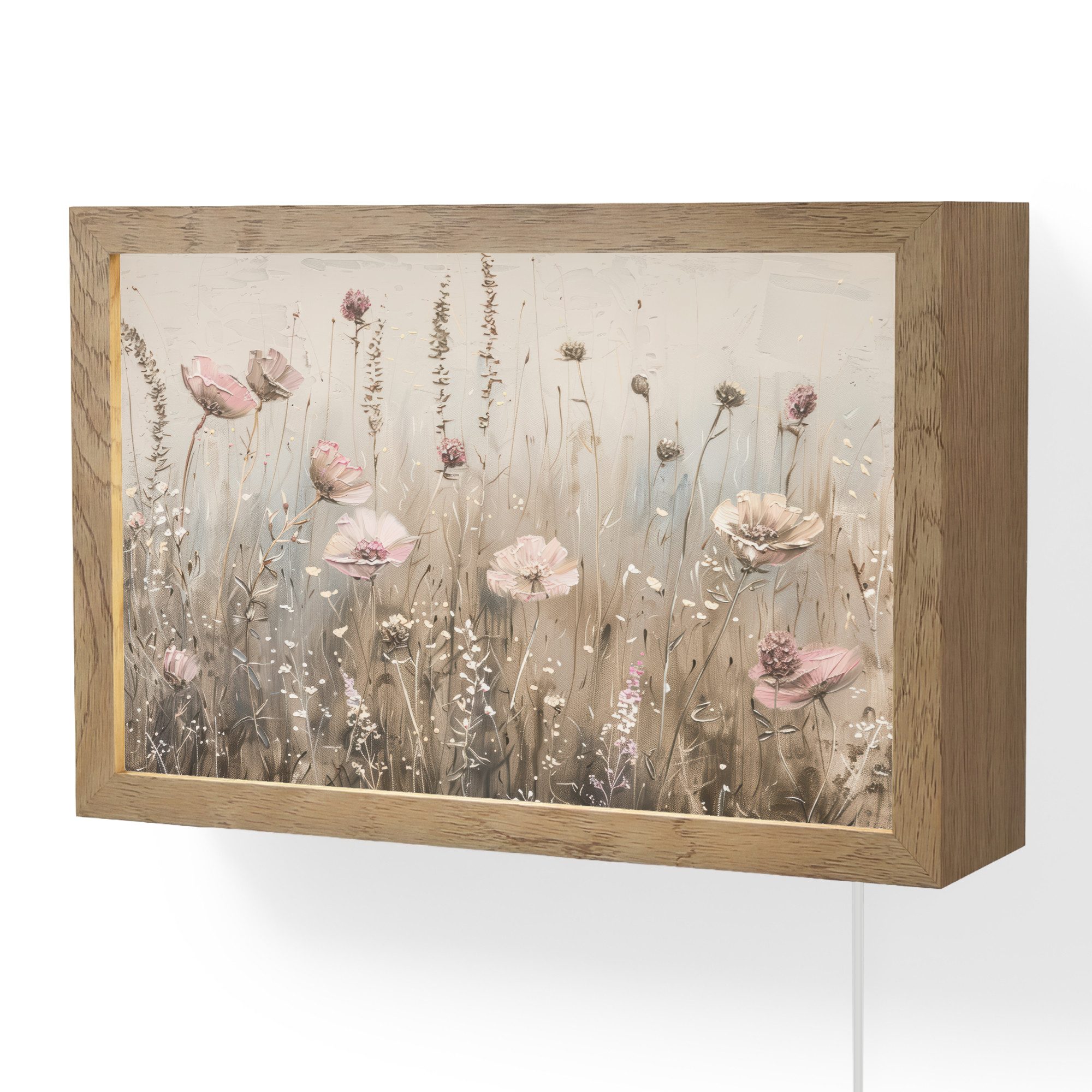 OnlyWow Wandleuchte Lightbox Blumen - Rosa - Modern - Beige, Dimmbar, Farbwechsel, LED, Warmweiß, Kaltweiß, Neutralweiß Einstellbar, Wandlampe Innen, Dimmbar, mit Kabel, LED, Modern, Schlafzimmer
