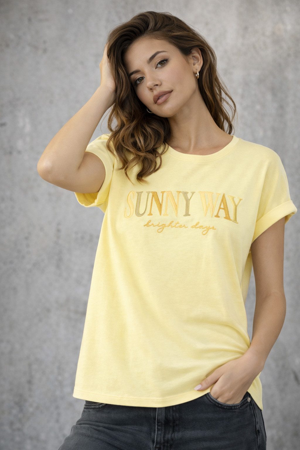SUBLEVEL T-Shirt Damen Shirt Turn-Up Ärmel Weiches Basic Shirt Rundhals Kur günstig online kaufen