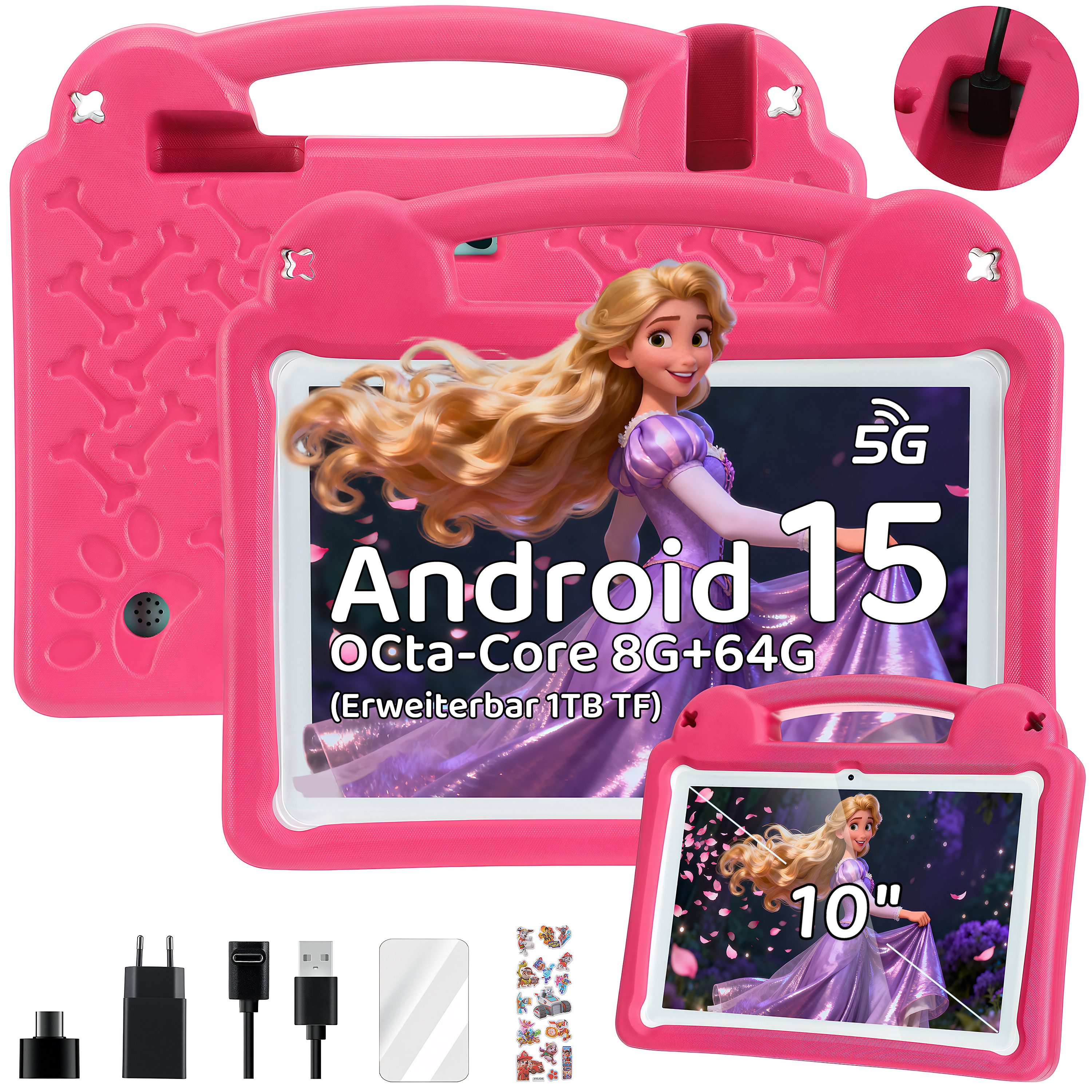 WILGOON Kids tablet, 10.1'' Android 15 (8GB+64GB) Tablet Octa Core 1280x800 HD Tablet (10.1", 64 GB, Android 15, 2.4G+5G WIFI6, 6000 mAh Octa Core mit WiFi 6 Bluetooth 5.0 GMS mit Tasche für Kinder)