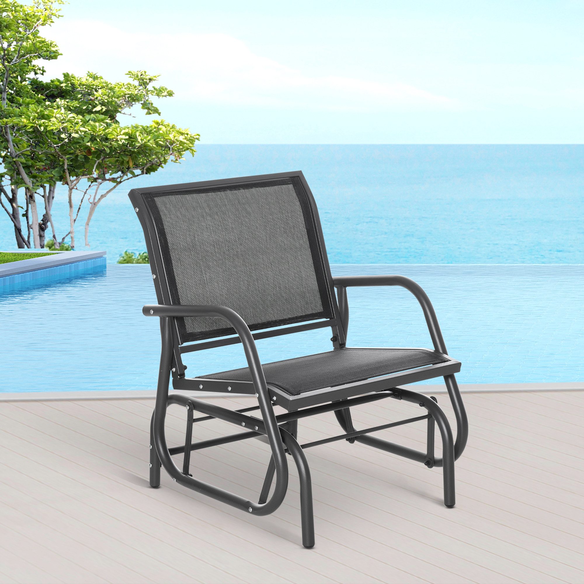 Outsunny Gartenbank mit Schaukelmechanismus, bis 120 kg belastbar (Gartenschaukel, 1-St., Schaukelstuhl), für Garten, Terrasse, Veranda 70 x 66 x 85 cm Schwarz