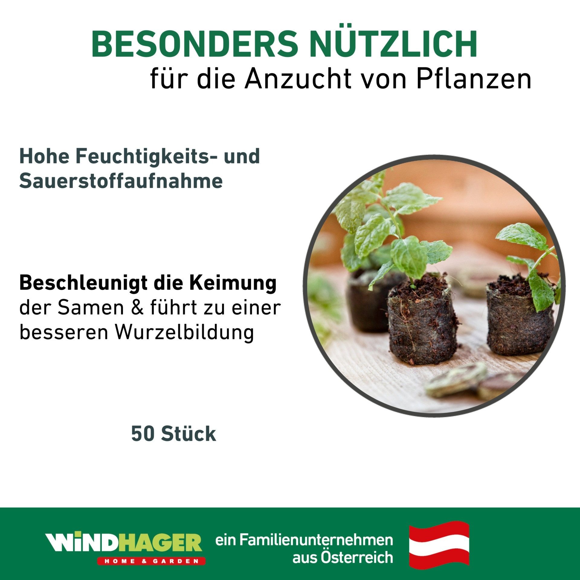 Windhager Anzucht- und Kräutererde Quelltabs 50 Stk. aus natürlichem Kokos Bio-Qualität, (Packung, 50-St), Anzucht Quelltabs torffrei mit feinmaschigem Netz, 3,5 cm