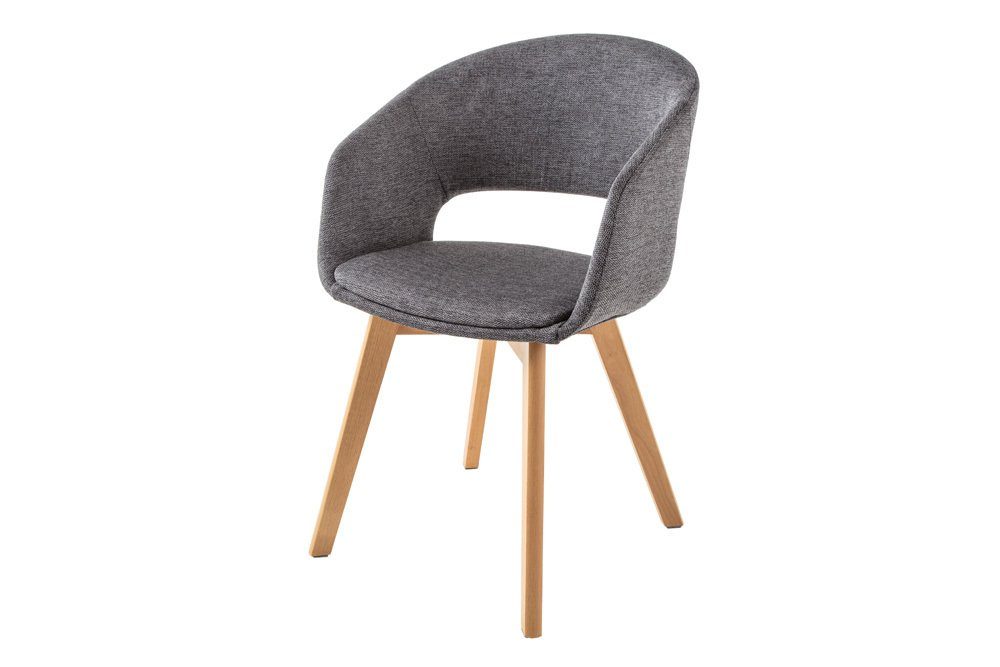 LebensWohnArt Stuhl Design Stuhl DENMARK grau Eichoptik Holzbeine