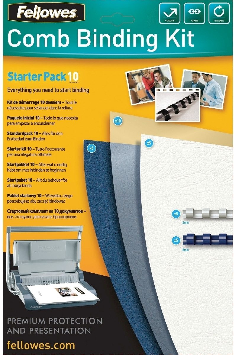 FELLOWES Thermo-Bindemappe Plastikbindung Starter-Kit für 10 Bindungen 30-teilig, (