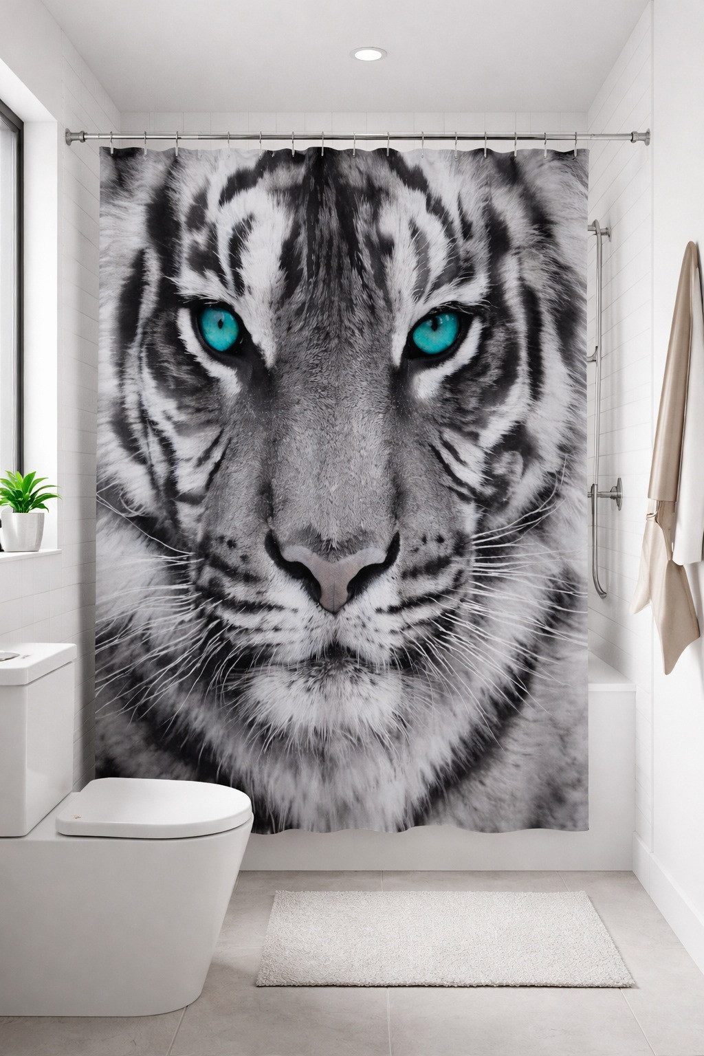 Clever-Kauf-24 Duschvorhang Textil-Duschvorhang Tiger schwarz-weiß BxH 180x200cm, Breite 180 cm, wasserabweisend – Bild 3 von 3