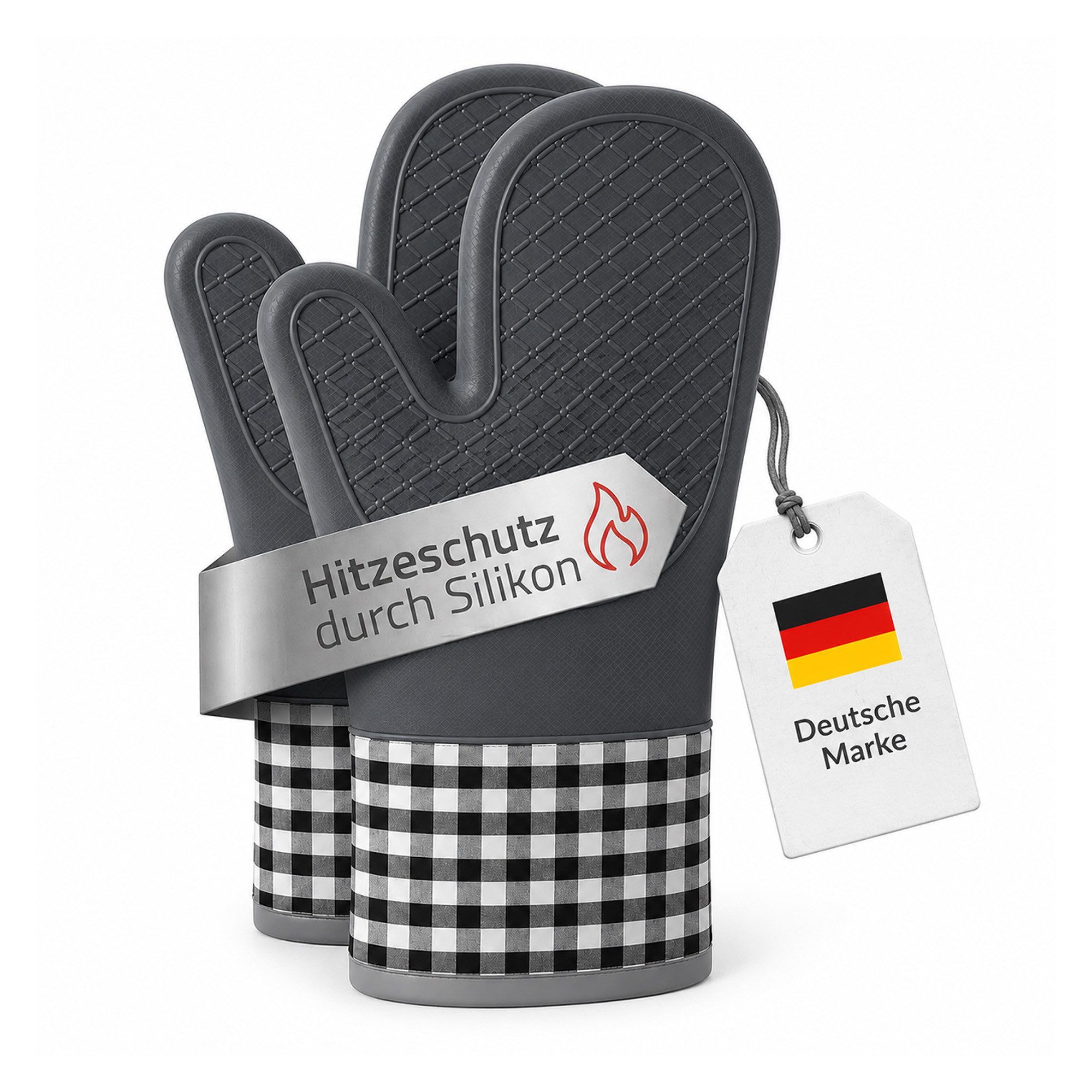 Bestlivings Topfhandschuhe Silikon 2er Pack, (2er Set), Hitzeschutz, rutschfester Griff, isolierende Zwischenschicht