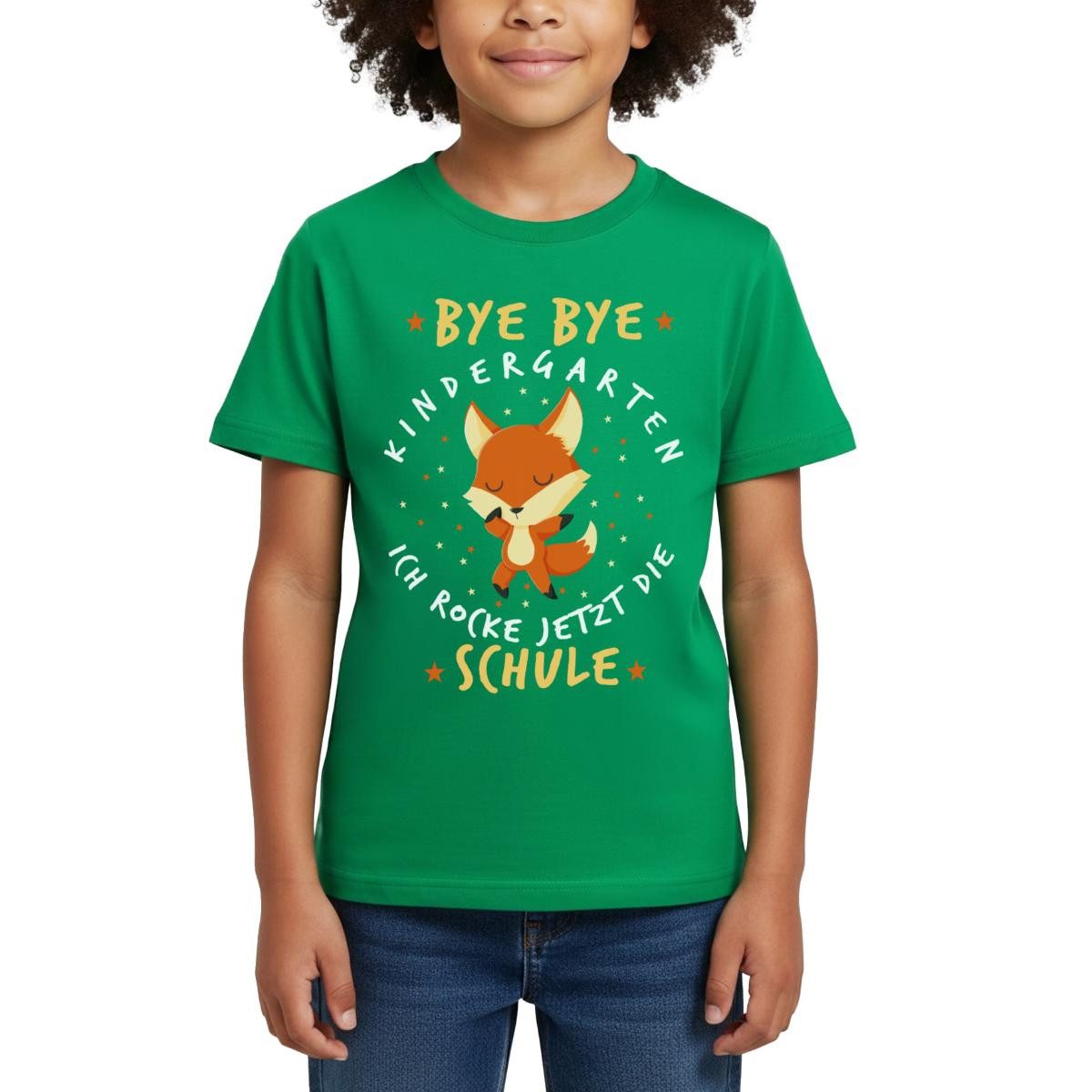Spreadshirt T-Shirt Bye Bye Kindergarten Ich Rocke Jetzt Die Schule Fuchs Kinder T-Shirt (1-tlg)