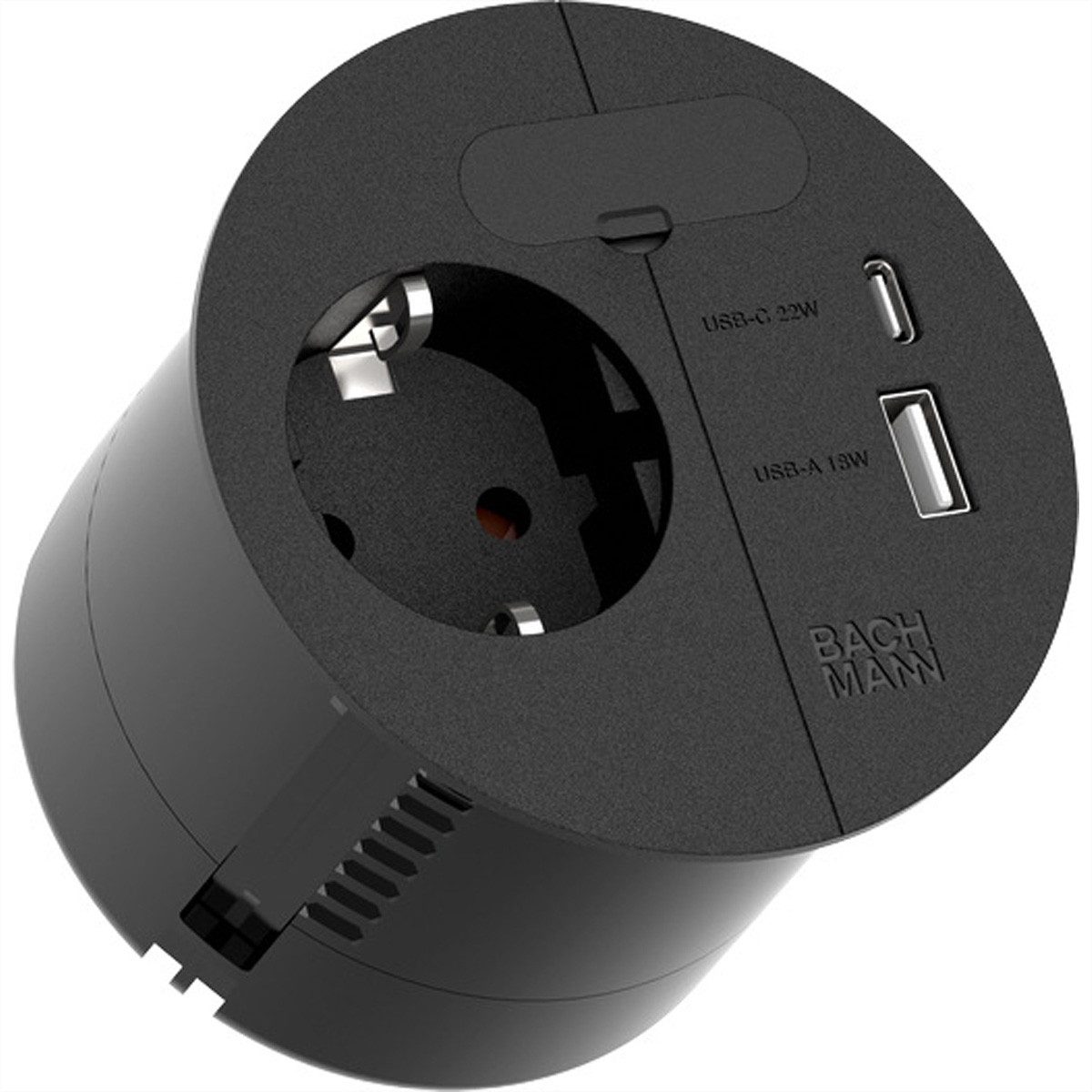 Bachmann LOOP IN CHARGE CEE7/3 USB-A/C 22W Einbau-Tischsteckdosenleiste (Kabellänge 2 m), Zuleitung 2,0m H05VV-F3G1,5mm² Durchfrg., 938.201