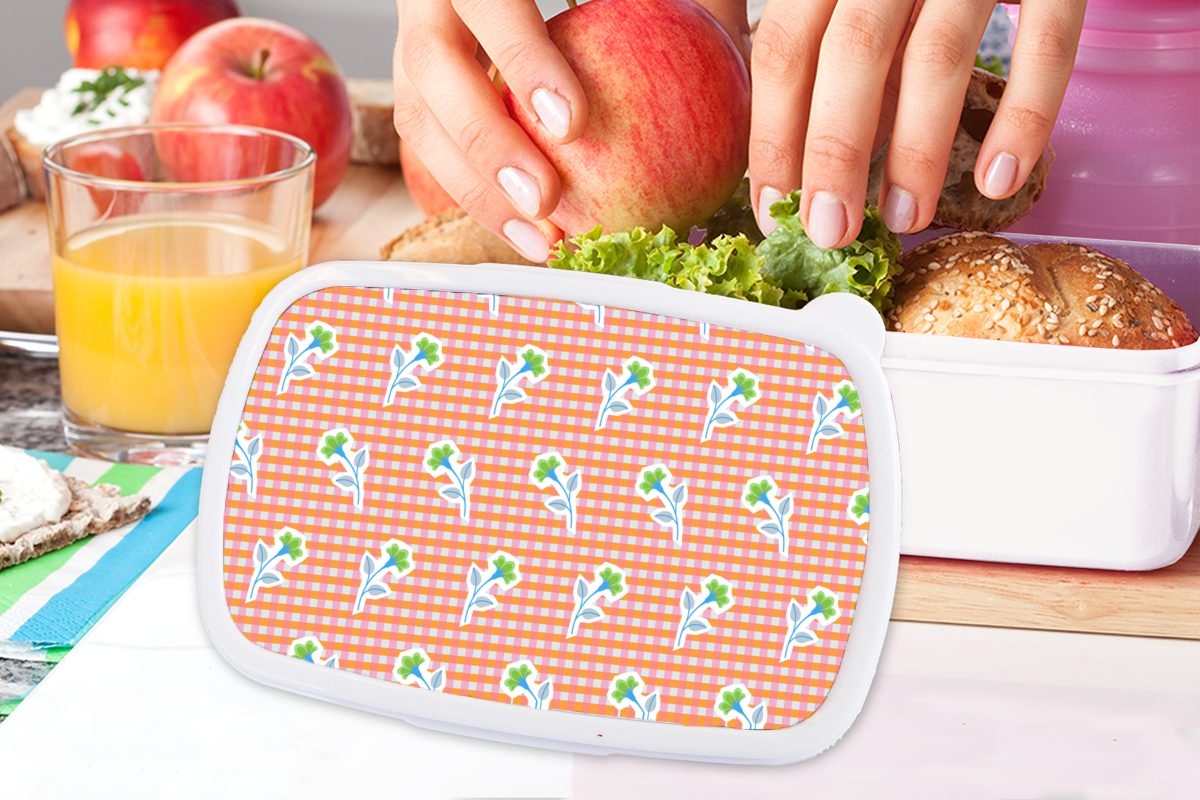 Brotbox für Mädchen Lunchbox Brotdose, und Muster, Kunststoff, weiß Erwachsene, (2-tlg), für Kinder Rauten und - MuchoWow - Jungs Blumen