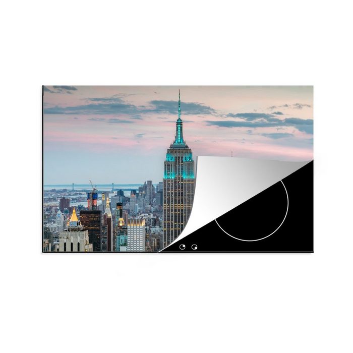 MuchoWow Herdblende-/Abdeckplatte Das beleuchtete Empire State Building in New York Vinyl (1 tlg) Ceranfeldabdeckung für die küche Induktionsmatte