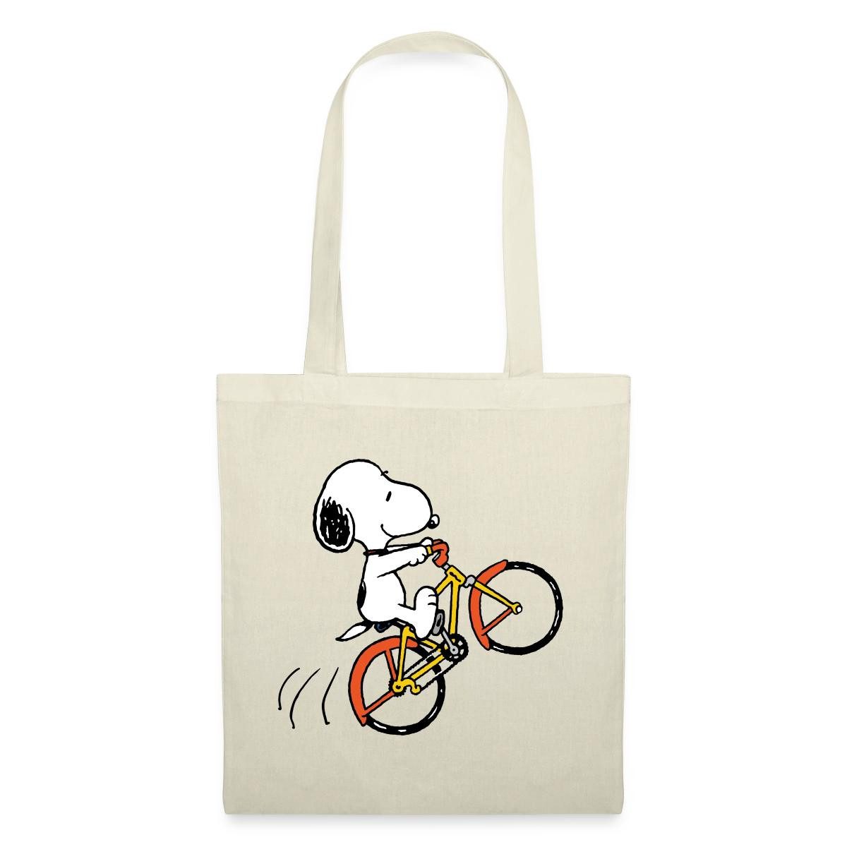 Spreadshirt Henkeltasche Peanuts Snoopy Mit Fahrrad Stoffbeutel (1-tlg)