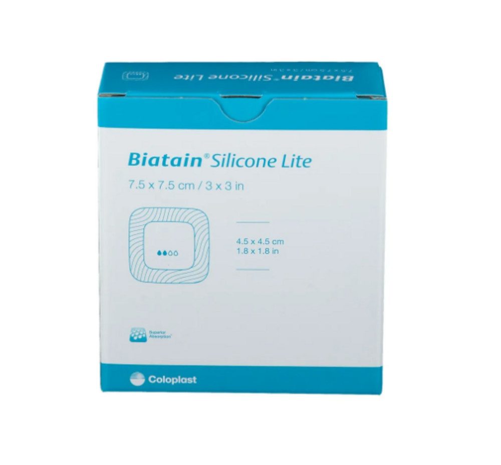 Coloplast Gips-und Verbandschutz BIATAIN Silicone Lite Schaumverband 7,5x7,5 cm, Hautfreundlicher Schaumverband