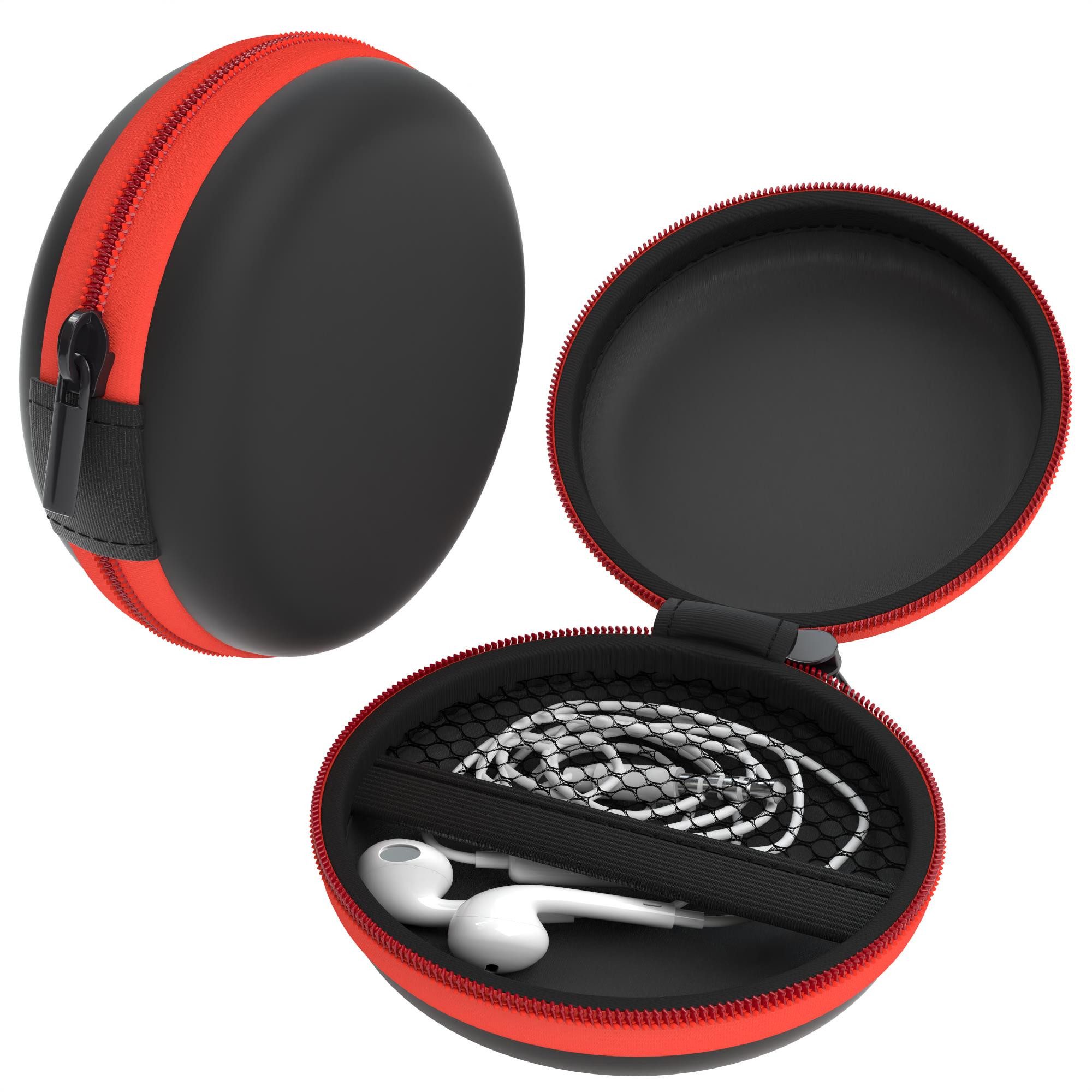 EAZY CASE Kopfhörer-Schutzhülle Universal Tasche für In-Ear Kopfhörer mit Netzfach, Stoßfeste Tasche für Kopfhörer Fullcover mit Reißverschluss rund Rot