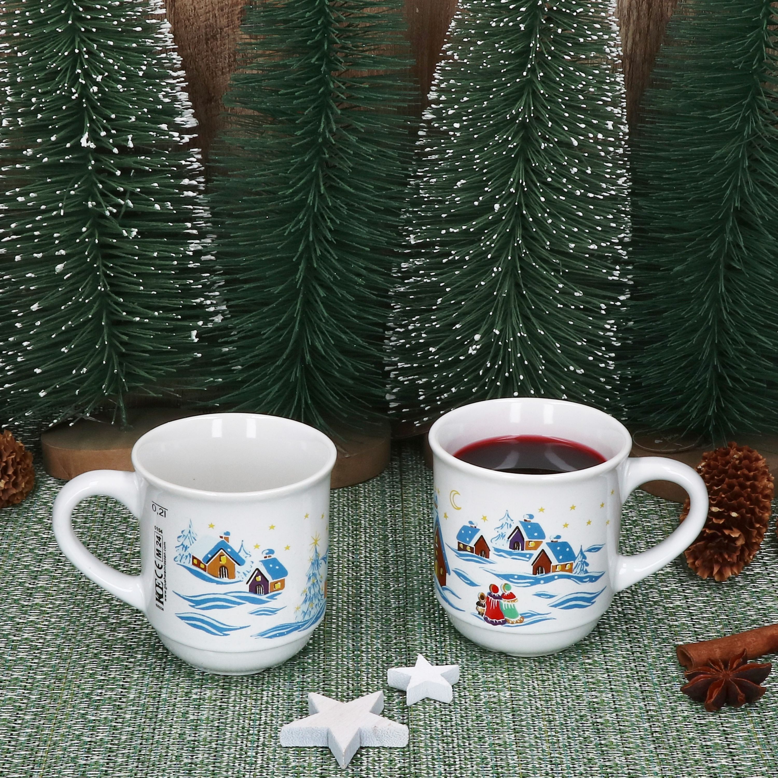 MamboCat Tasse 36x Glühweinbecher 0,2L weiß Weihnachtslandschaft Glühweintassen, Keramik, Weihnachtsgeschirr, Weihnachten, geeicht, Weihnachtsmarkt